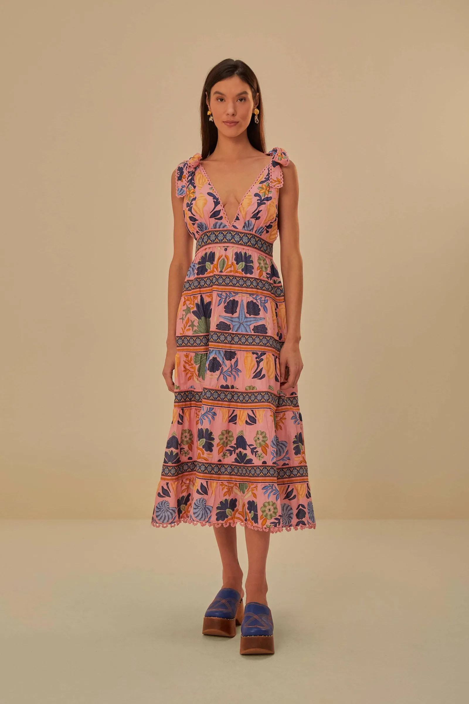  PINK SEASHELL TAPESTRY MIDI DRESS