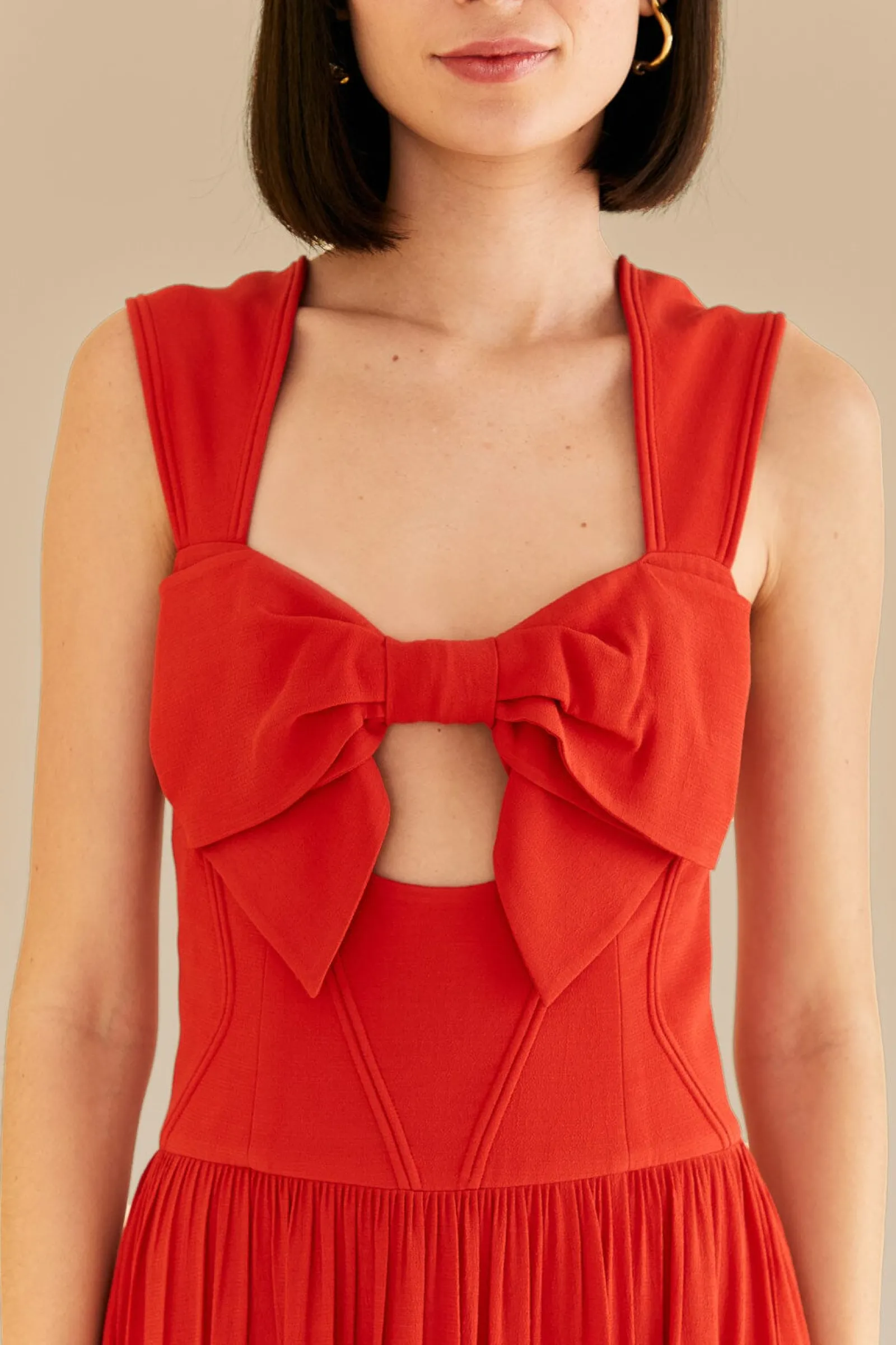 RED BOW SLEEVELESS MIDI DRESS