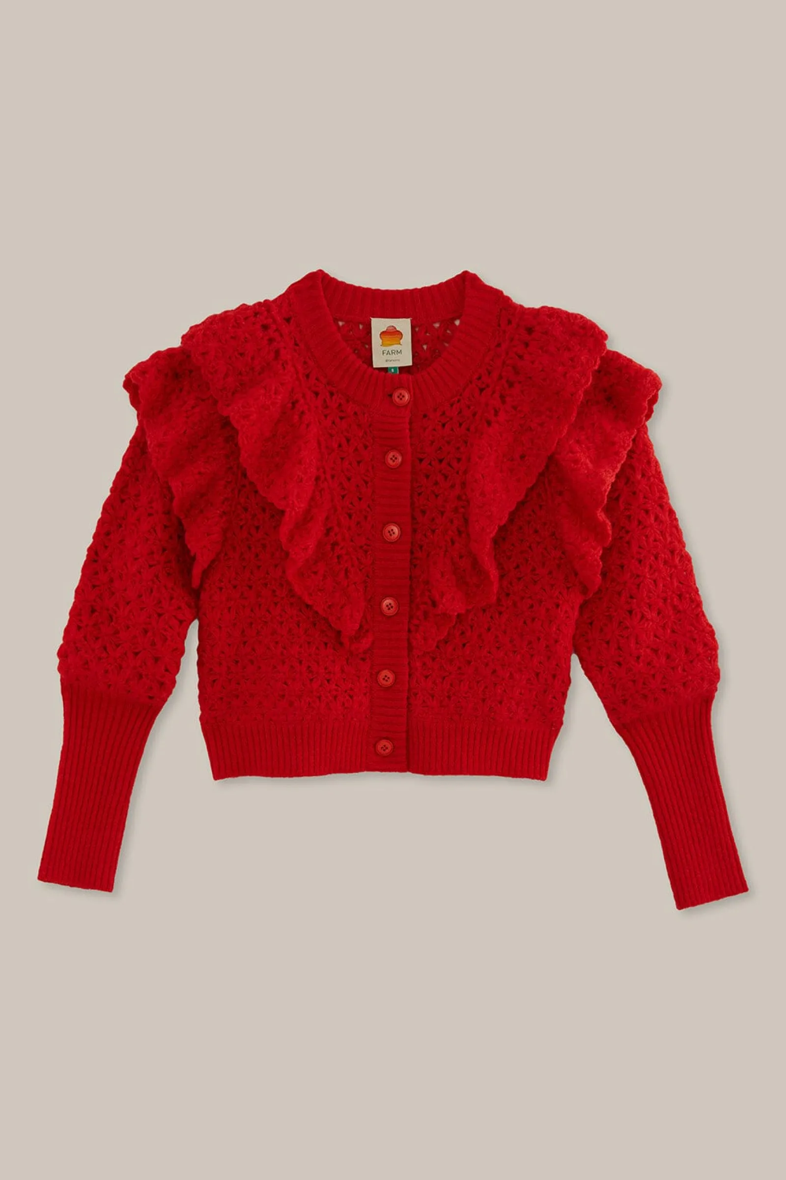 RED FLOWER TEXTURE KNIT CARDIGAN