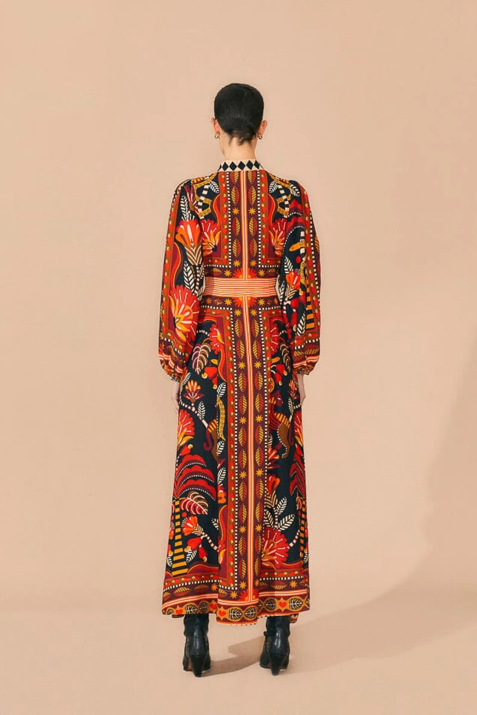 RED NATURE BEAUTY SCARF LONG SLEEVE MAXI DRESS