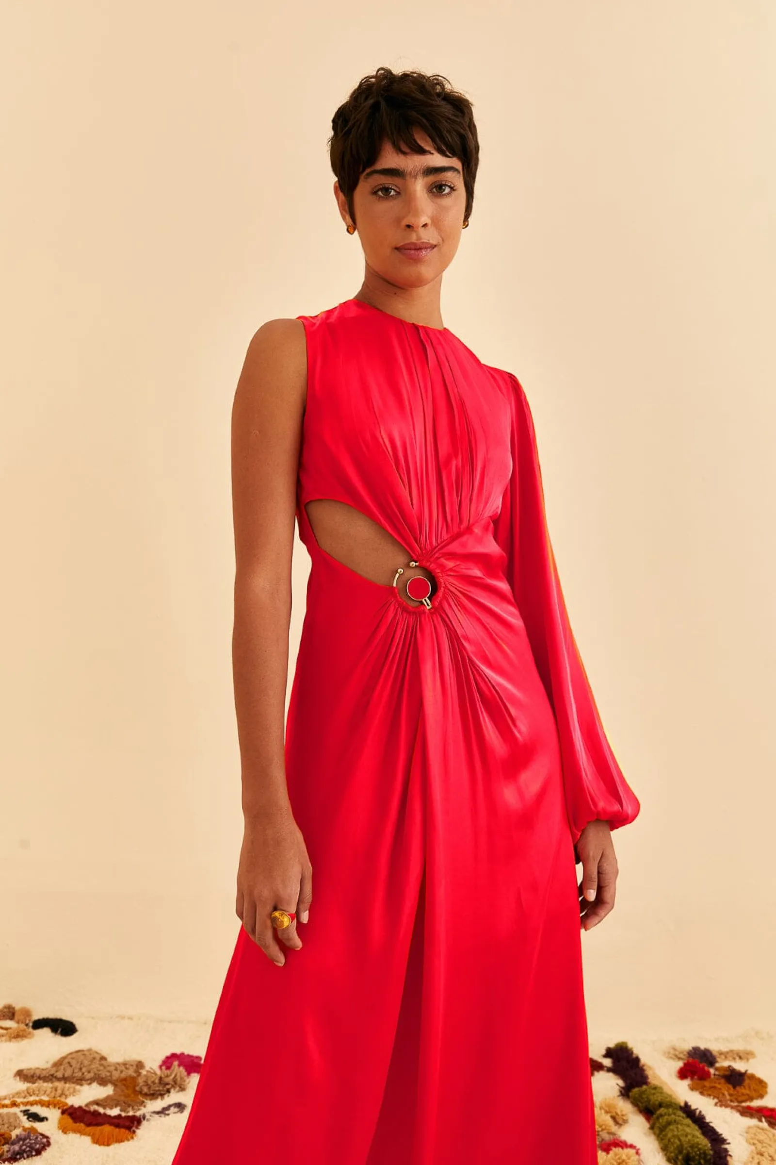 RED ONE SHOULDER MAXI DRESS