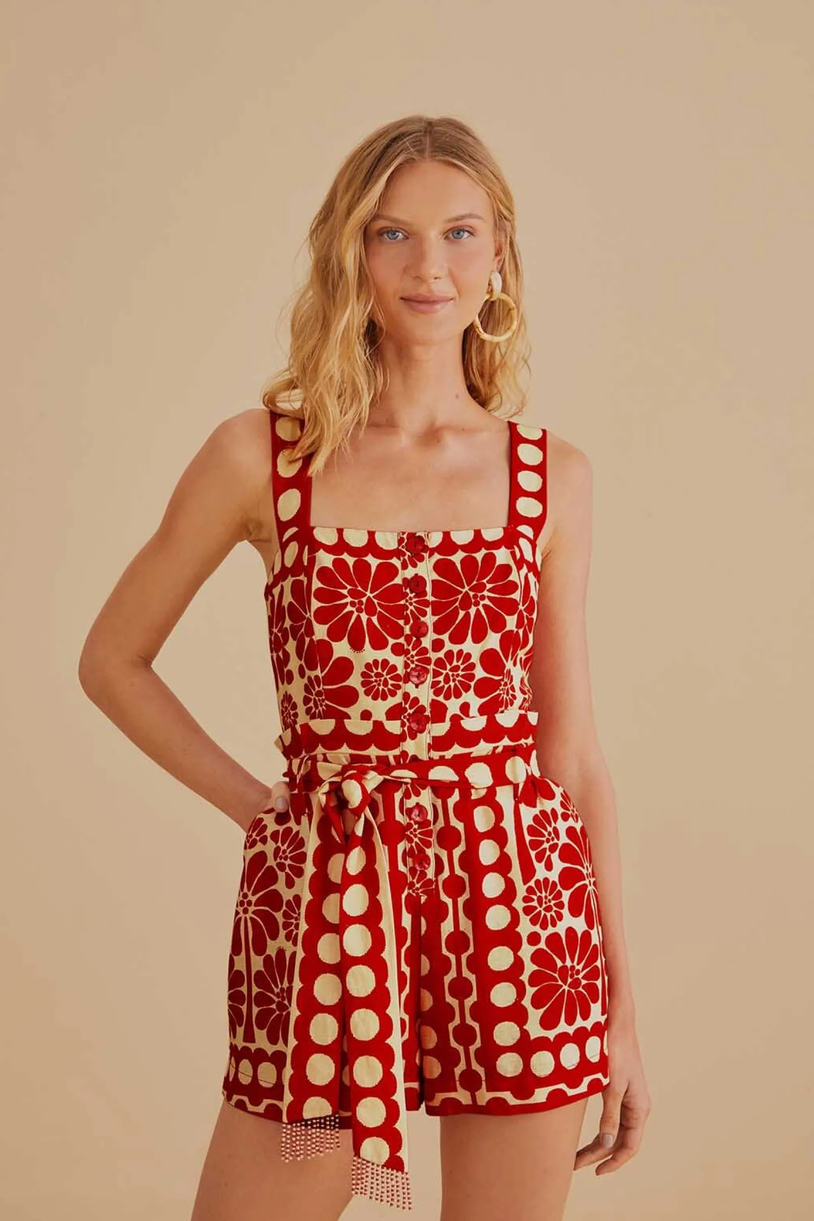  RED PALERMO SLEEVELESS ROMPER