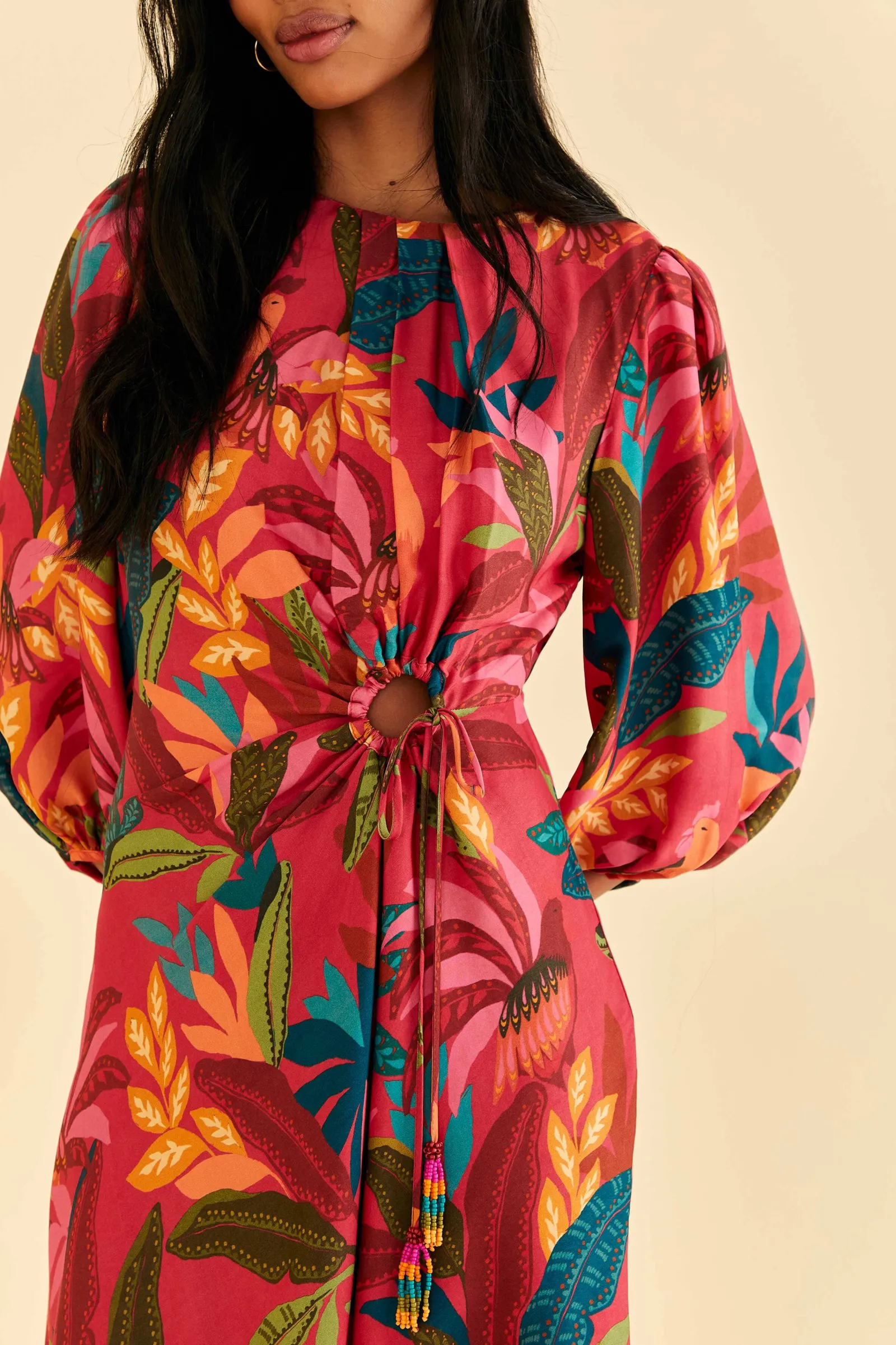 RED ROOSTER LEAVES LONG SLEEVE MINI DRESS