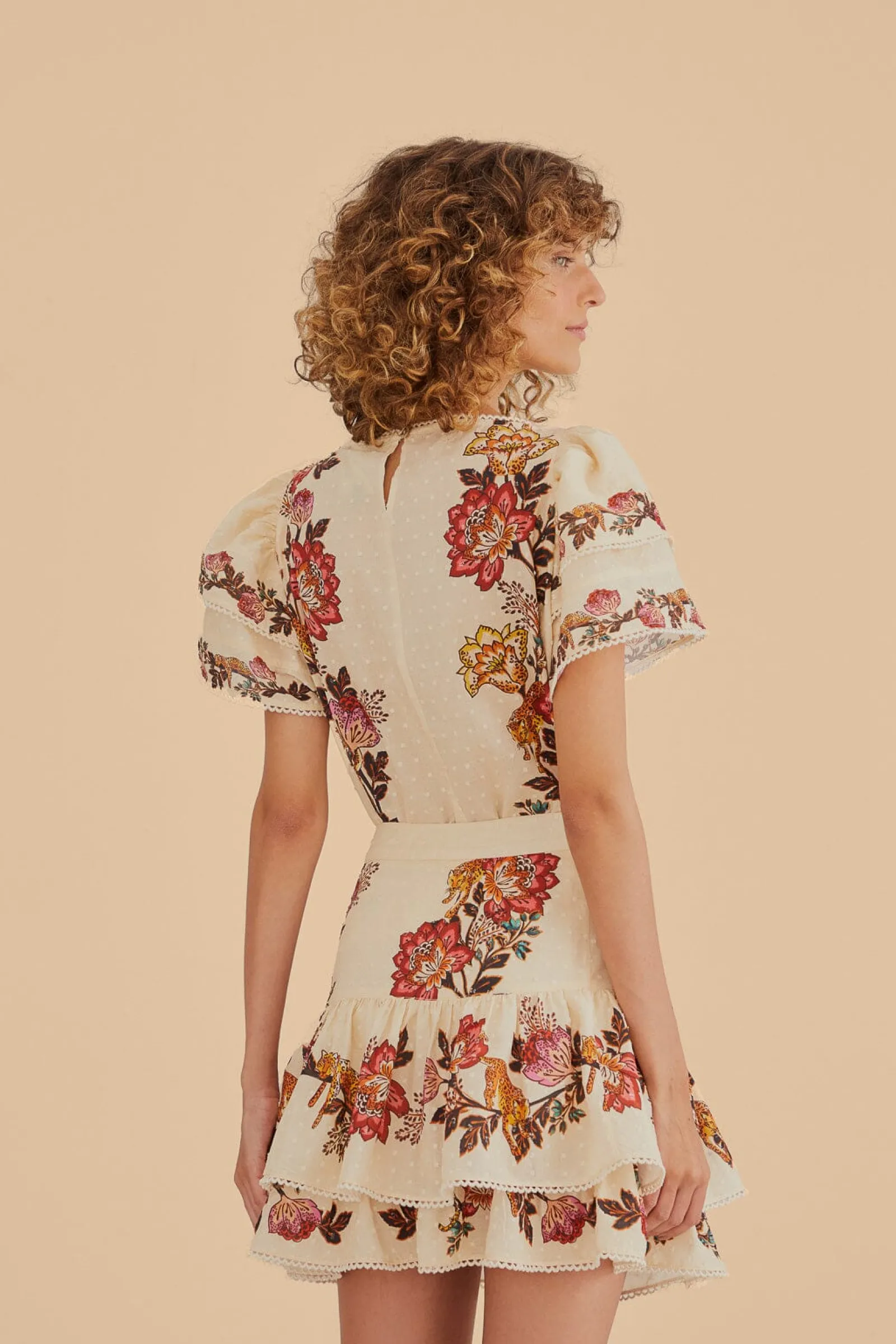 SAND LEOPARD FLOWERS MINI SKIRT