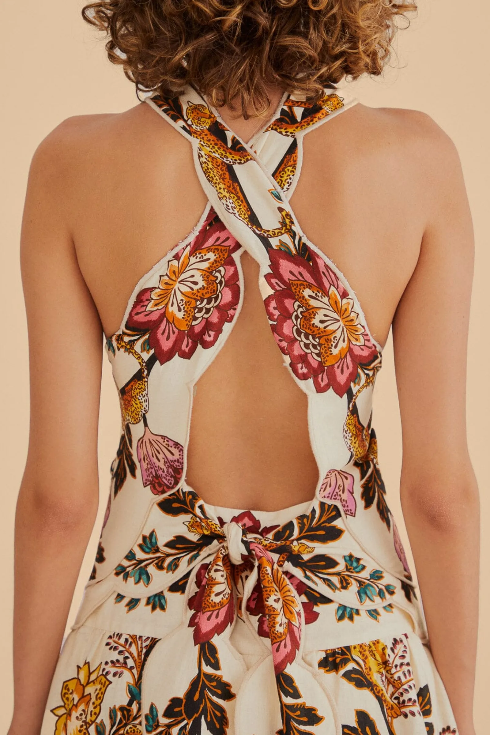 SAND LEOPARD FLOWERS CUT OUT MIDI DRESS