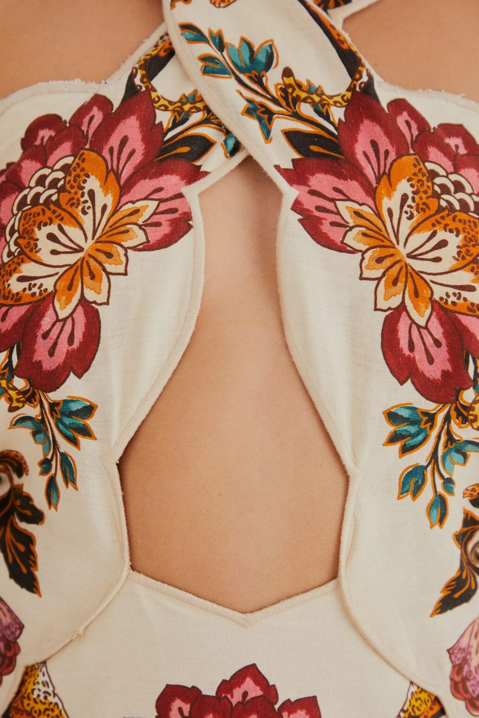 SAND LEOPARD FLOWERS CUT OUT MIDI DRESS