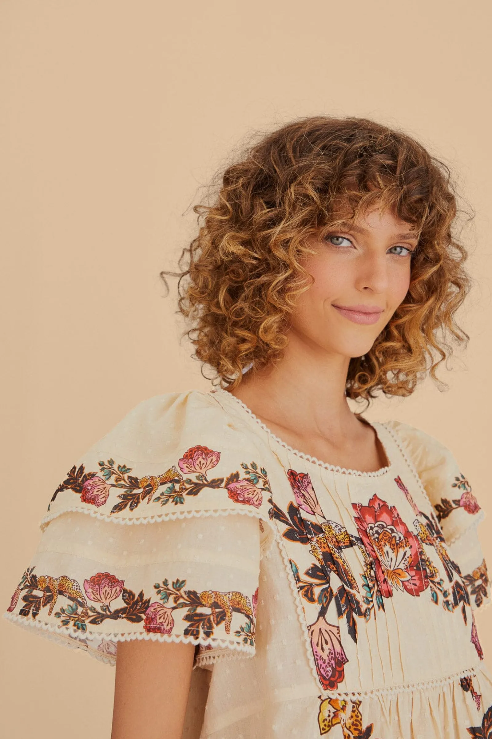 SAND LEOPARD FLOWERS BLOUSE