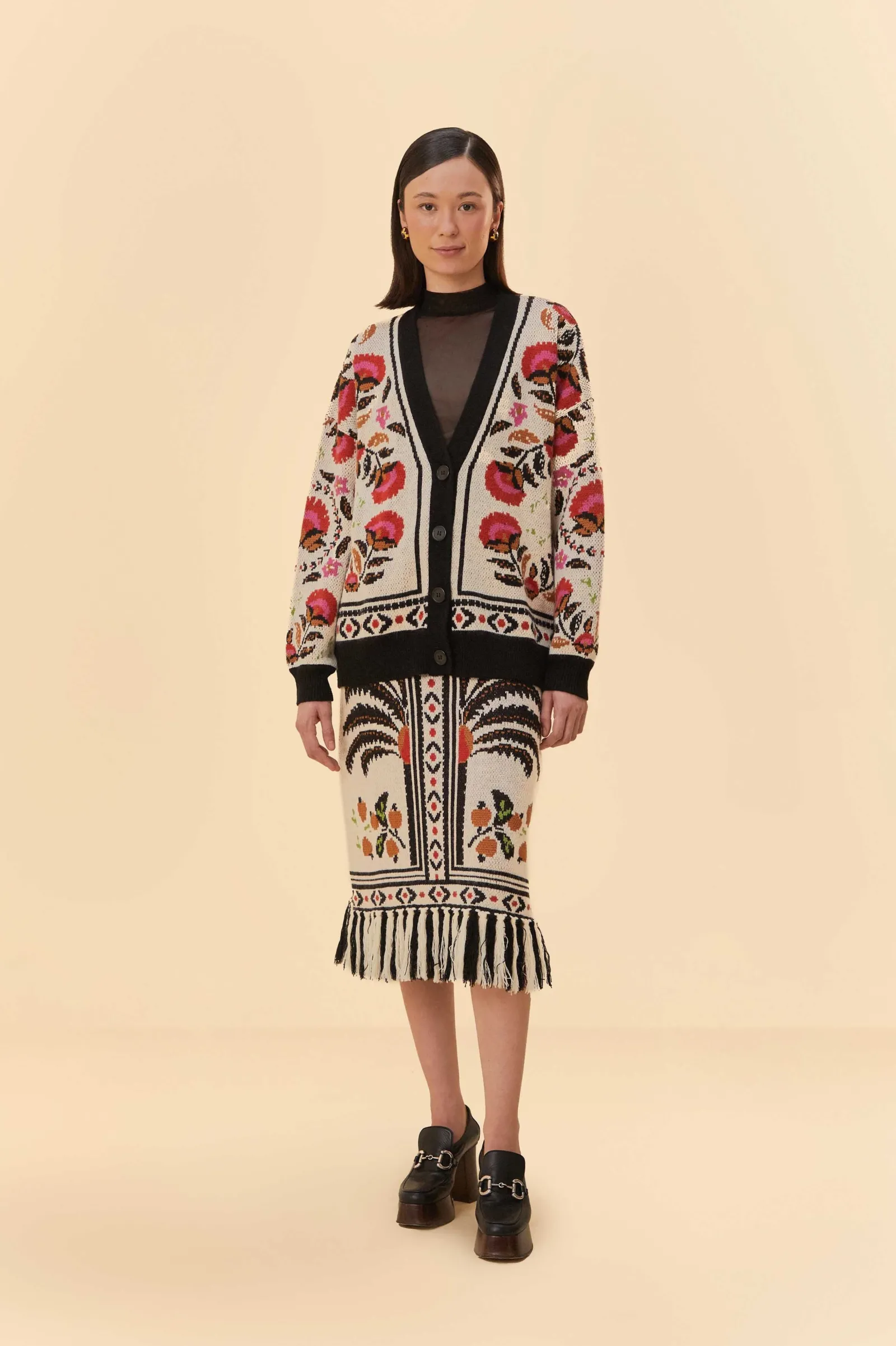  SAND PALMS PARADISE KNIT FRINGE MIDI SKIRT