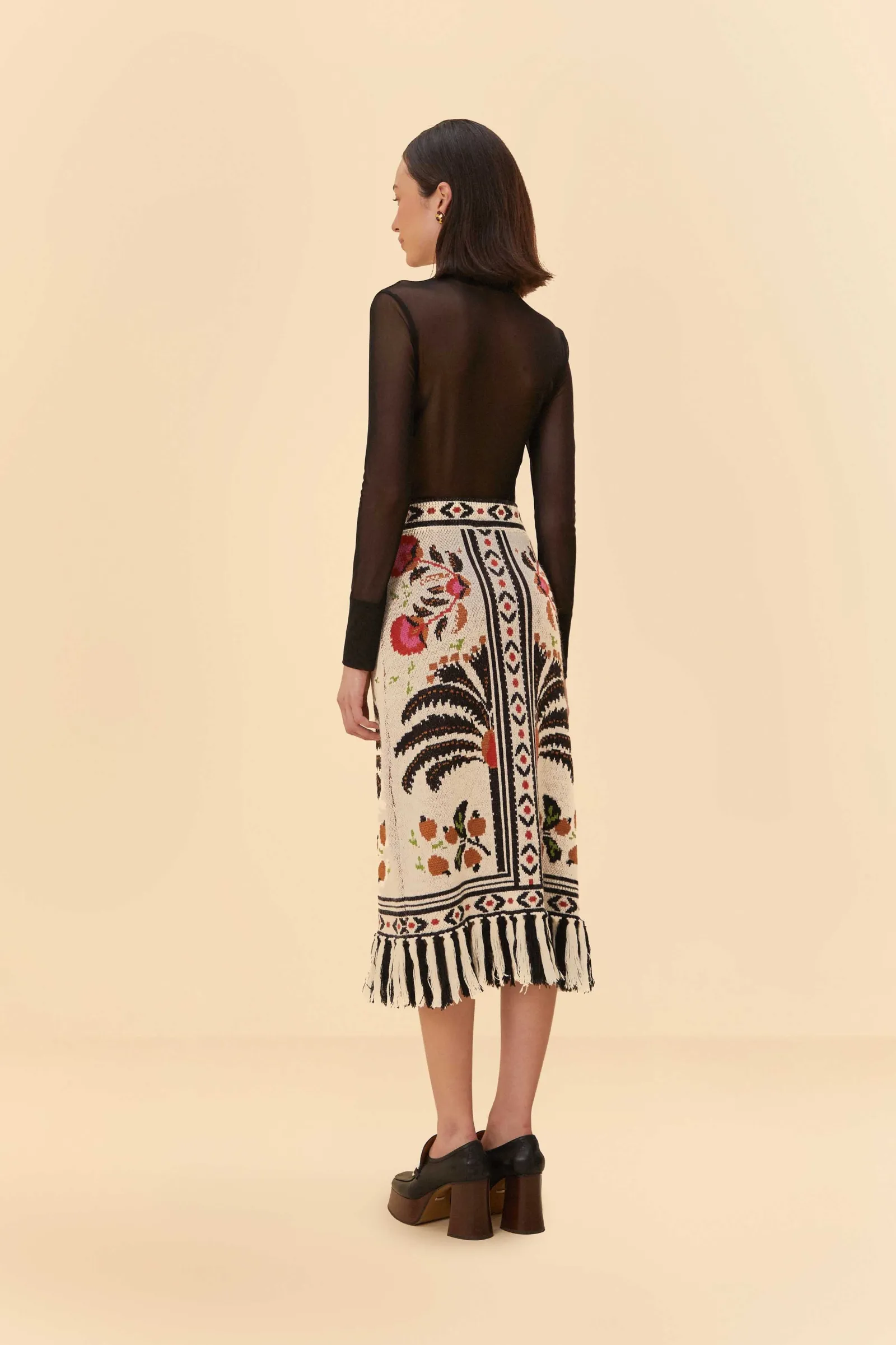 SAND PALMS PARADISE KNIT FRINGE MIDI SKIRT