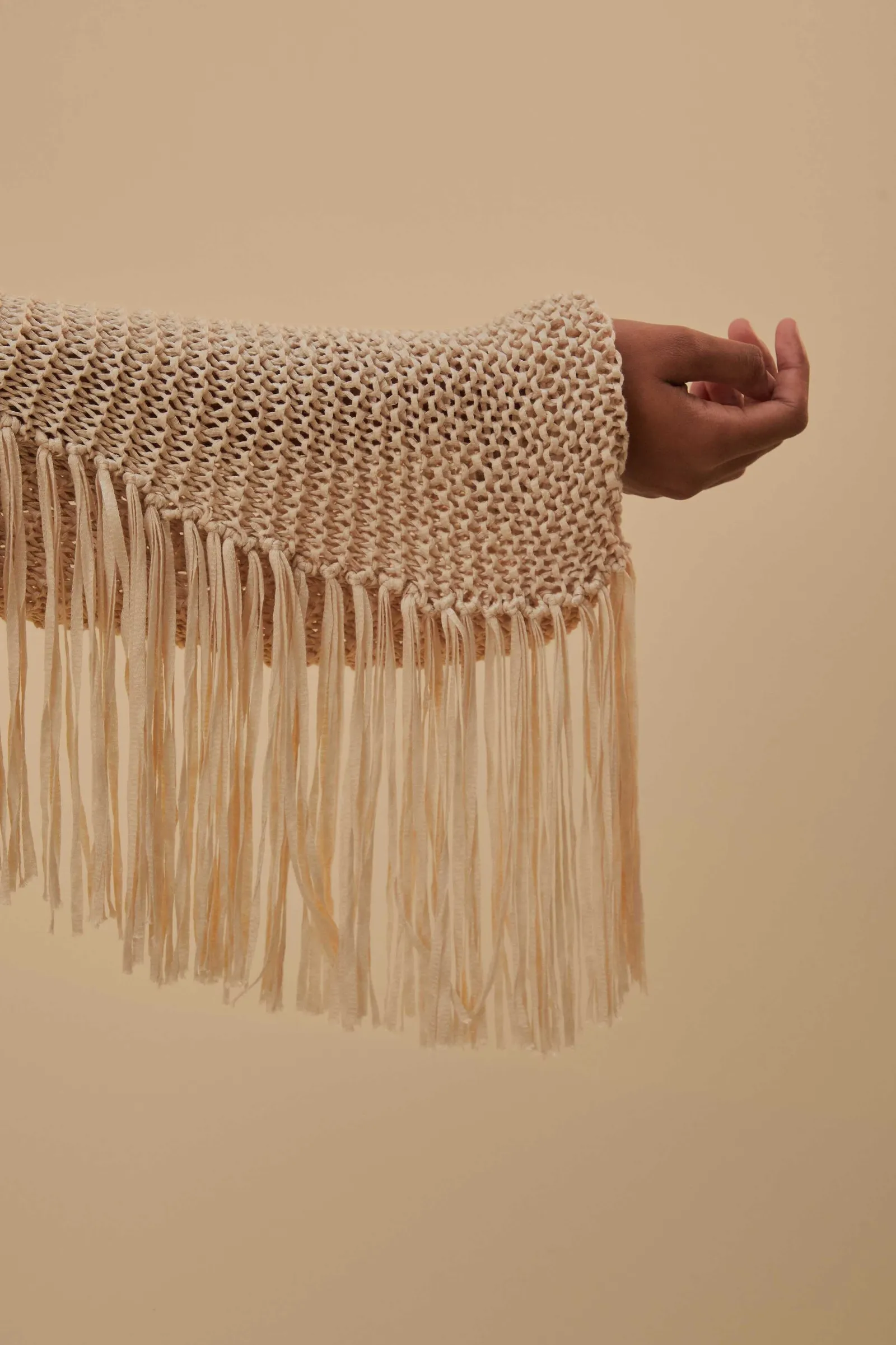 SAND STRIPES FRINGES KNIT CARDIGAN