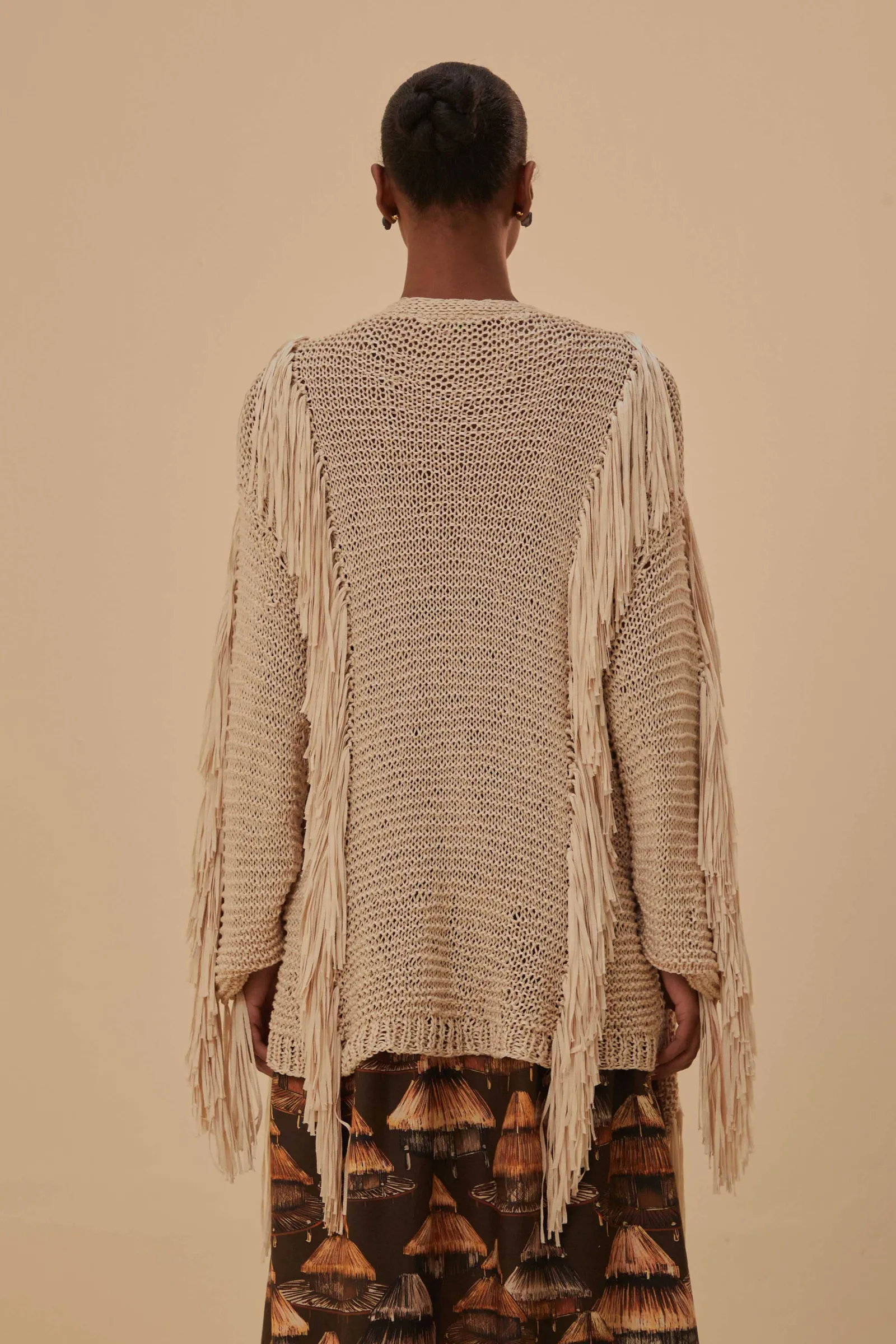 SAND STRIPES FRINGES KNIT CARDIGAN
