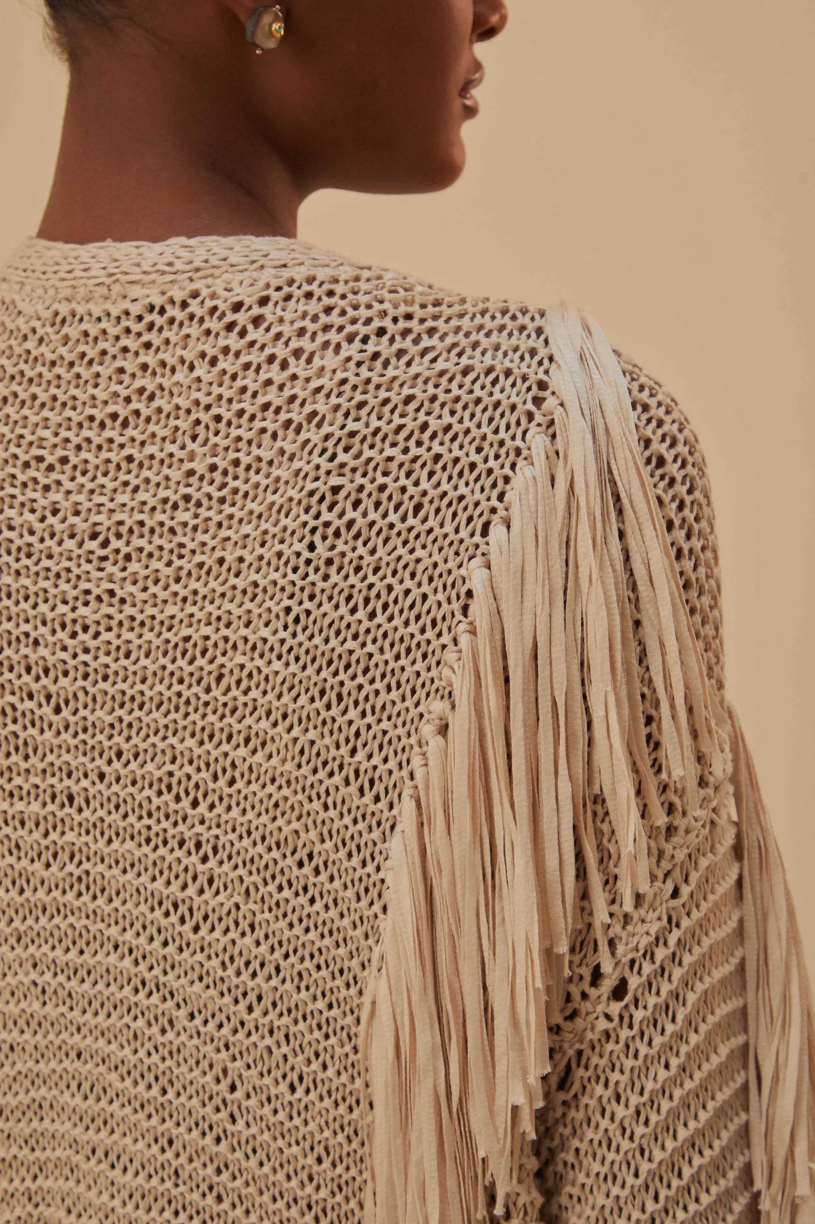 SAND STRIPES FRINGES KNIT CARDIGAN