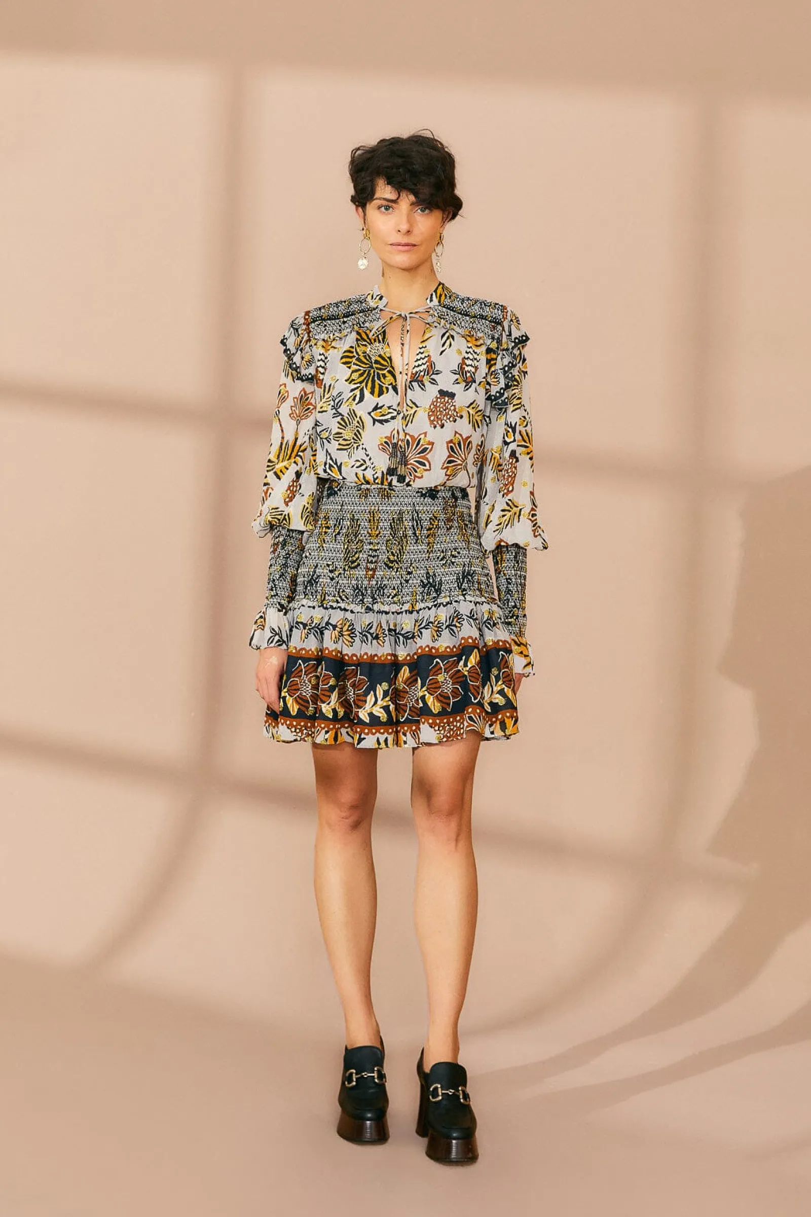  SILVER FLORAL TAPESTRY MINI DRESS