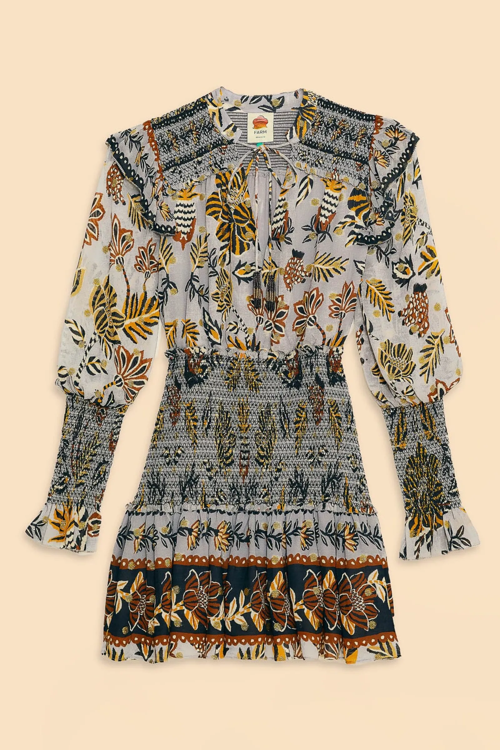 SILVER FLORAL TAPESTRY MINI DRESS