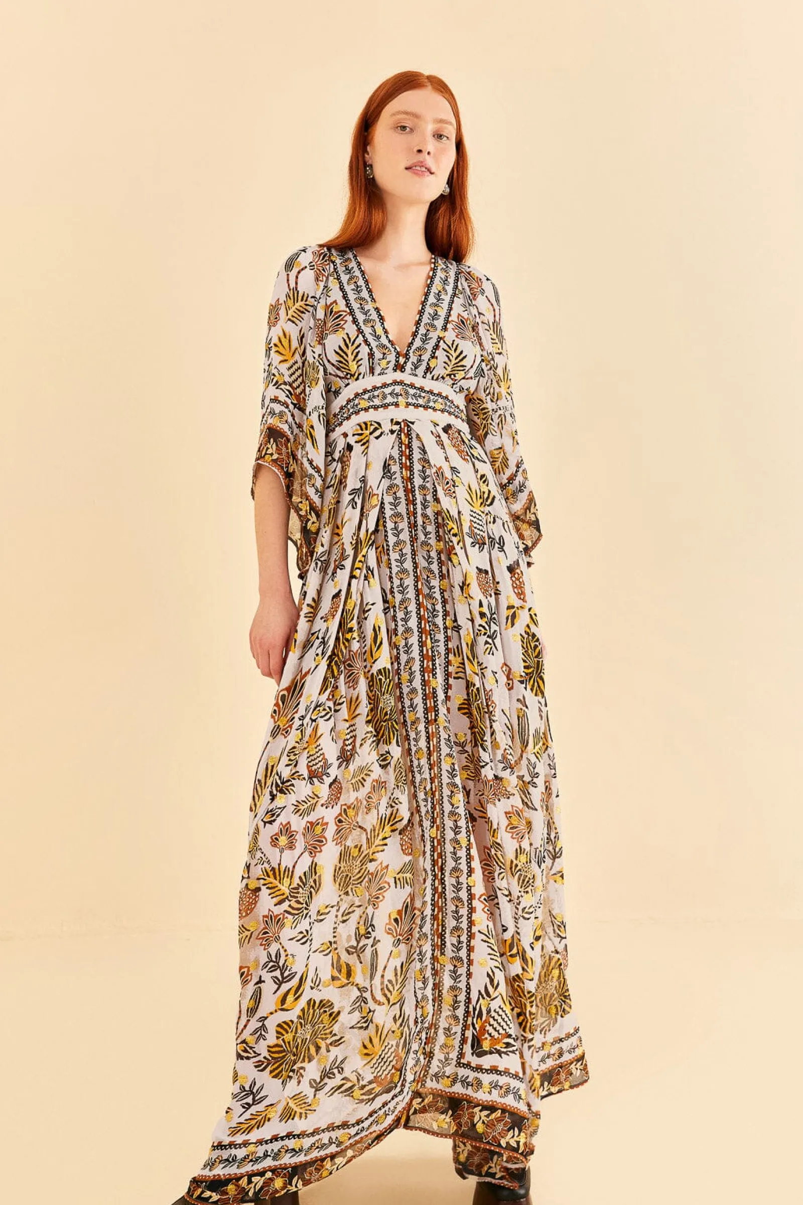 SILVER FLORAL TAPESTRY MAXI DRESS