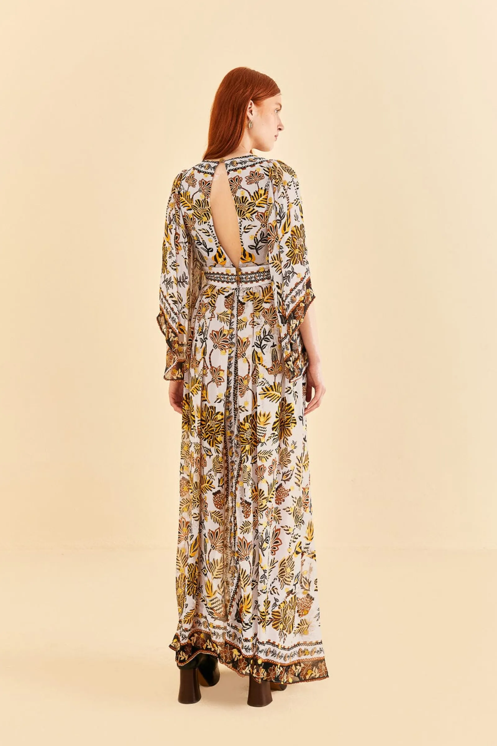 SILVER FLORAL TAPESTRY MAXI DRESS