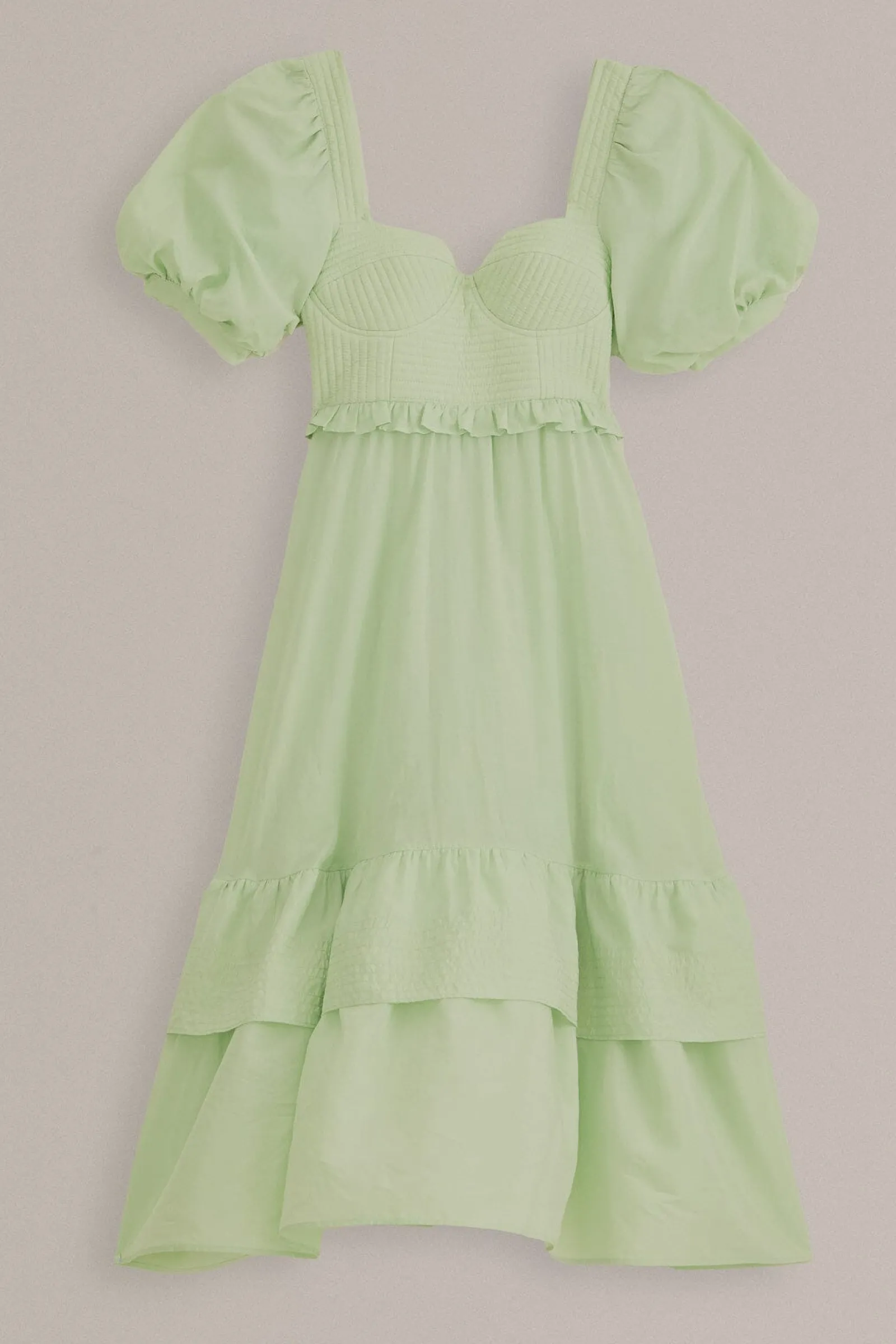 SOFT GREEN SHORT SLEEVE MIDI DRESS