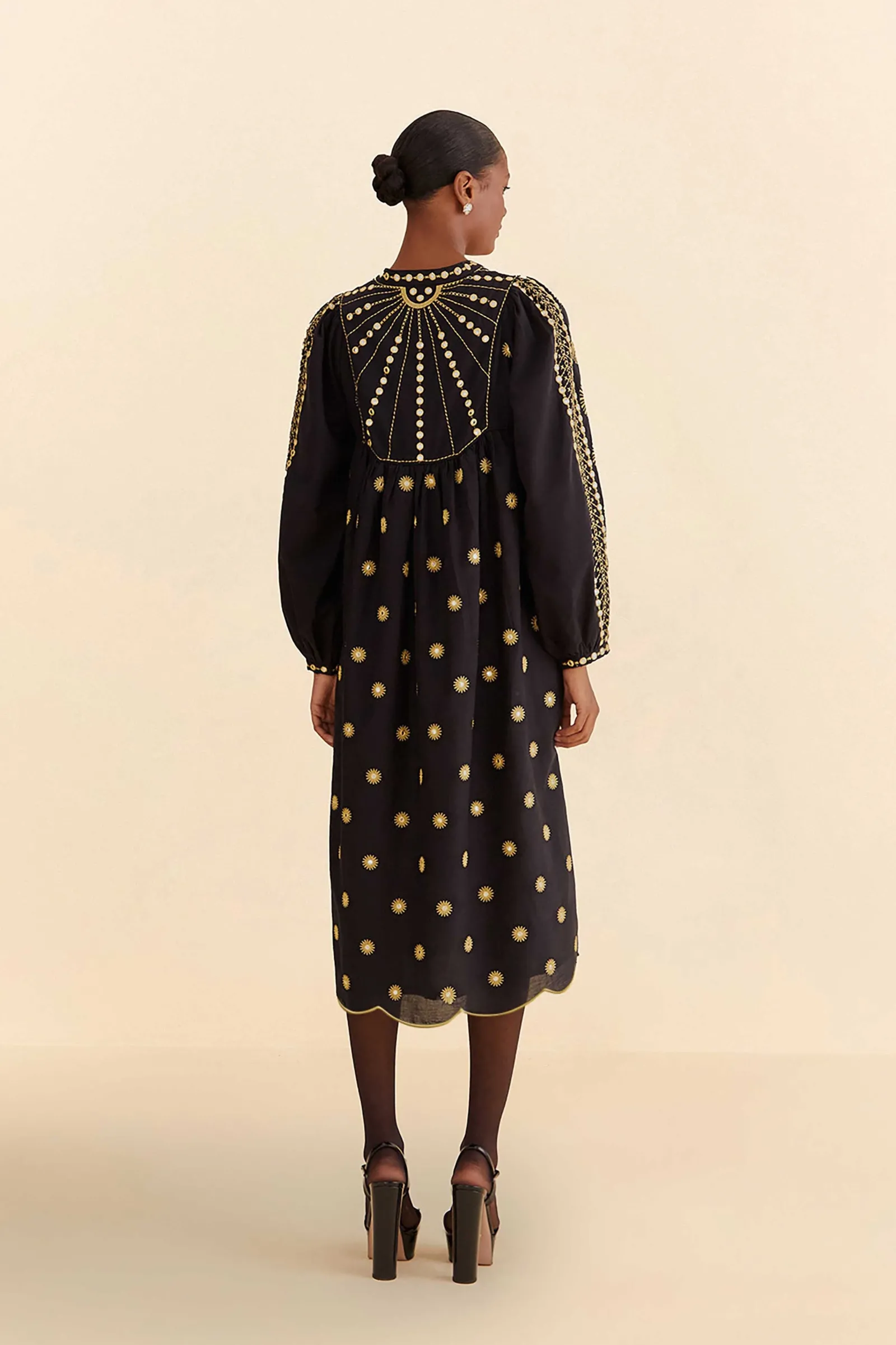 SUN EMBROIDERED MIDI DRESS