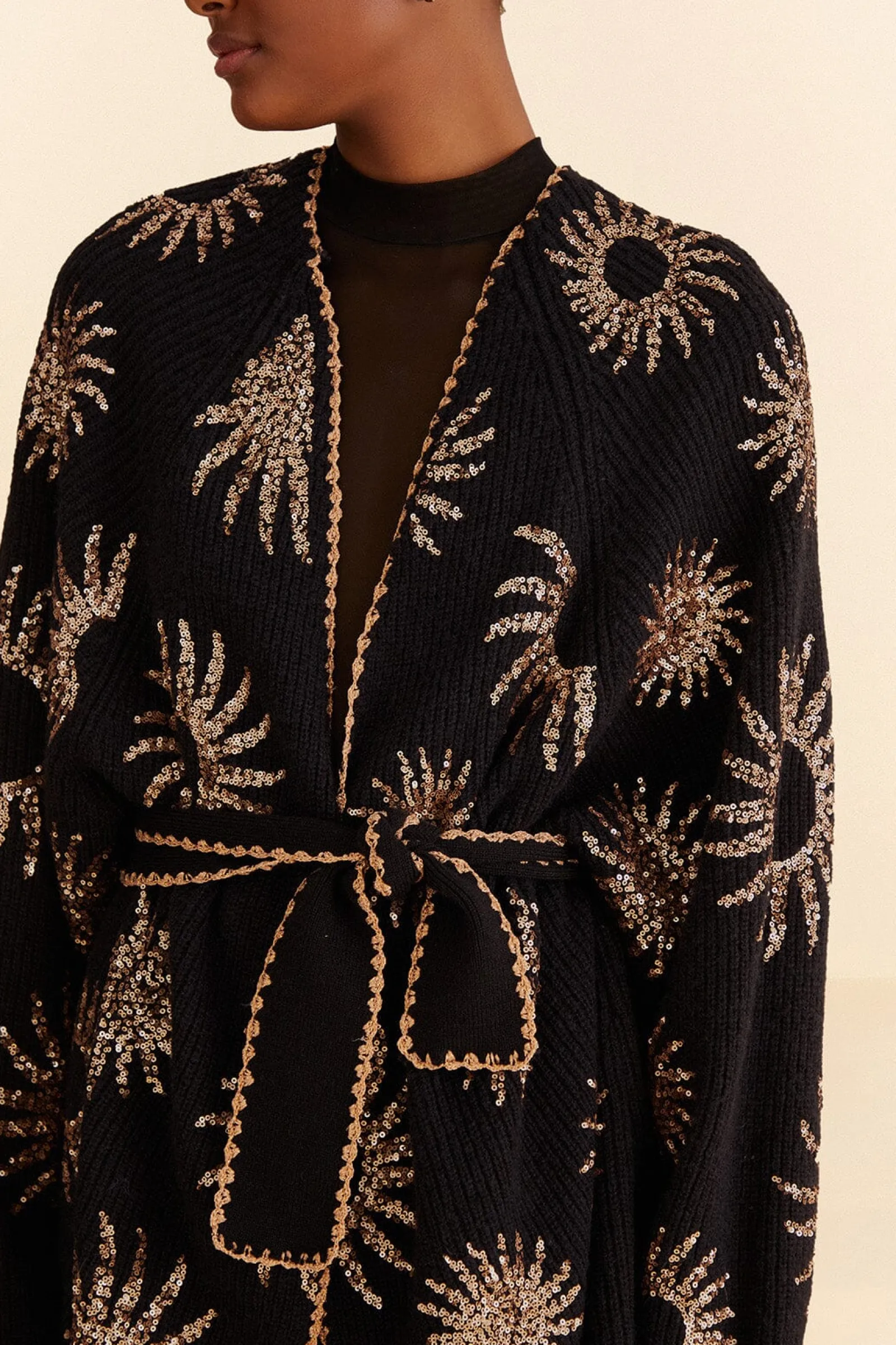 SUN SEQUIN EMBROIDERED KNIT CARDIGAN