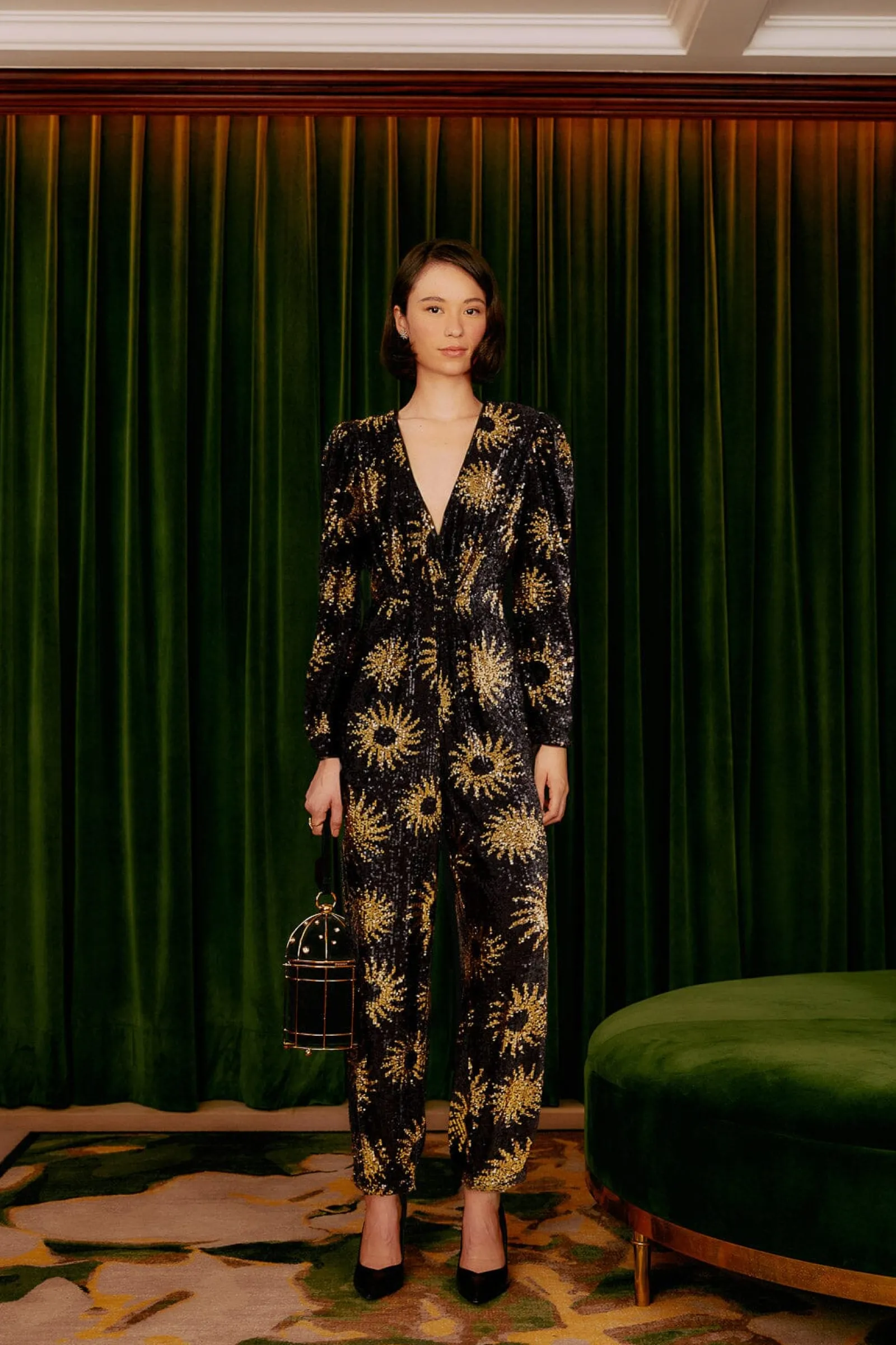  SUNNY MOOD SEQUIN V NECK JUMPSUIT