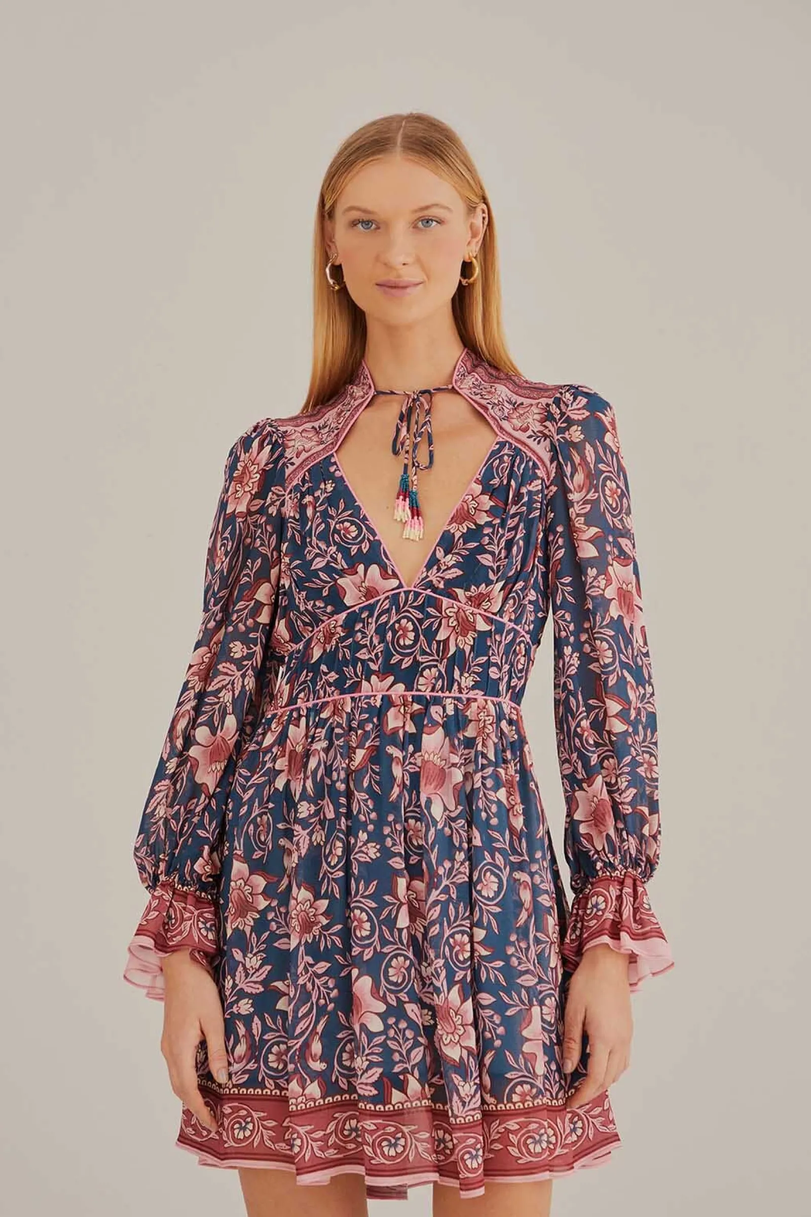  TEAL AINIKA CHARM LONG SLEEVE MINI DRESS