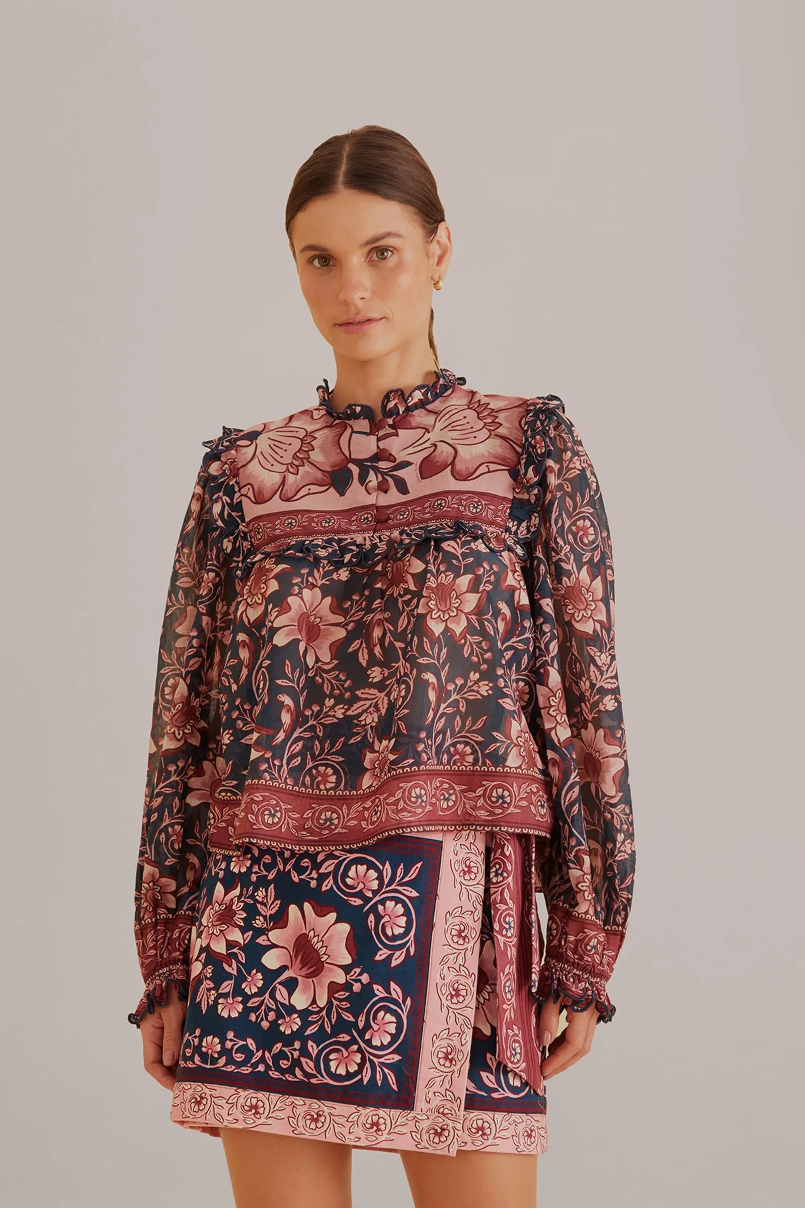  TEAL AINIKA CHARM LONG SLEEVE BLOUSE