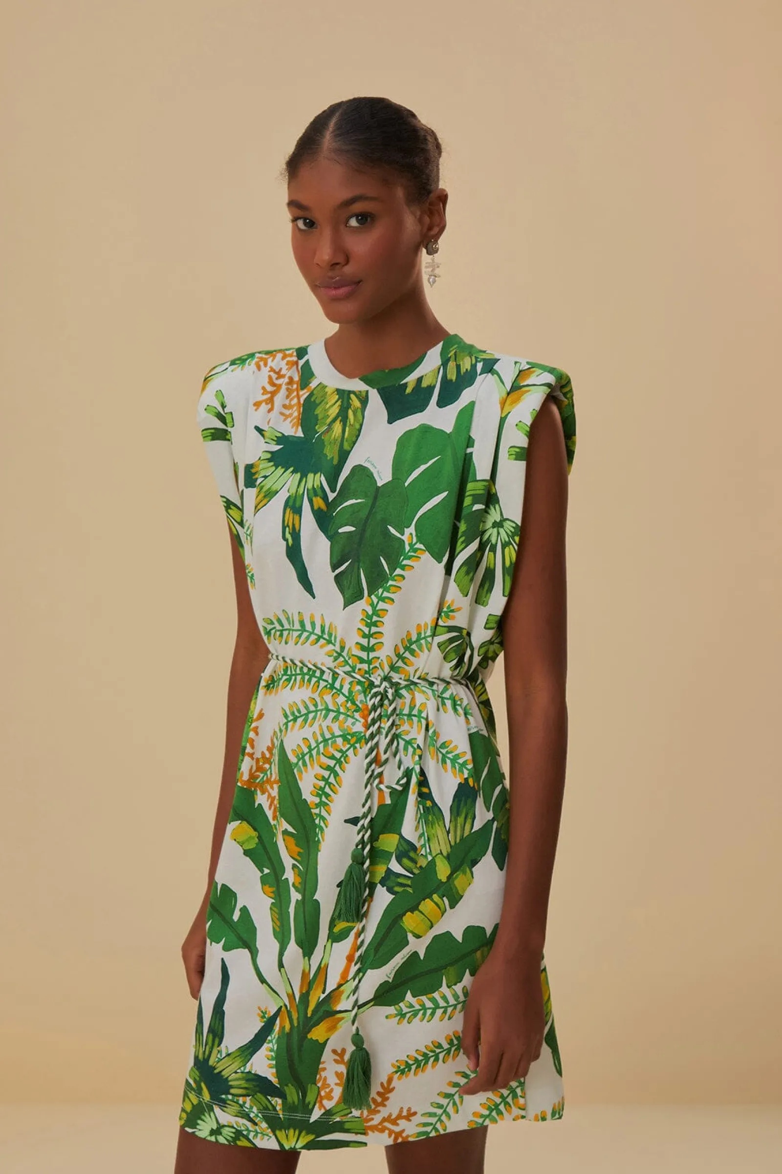  TROPICAL FOREST OFF-WHITE T-SHIRT DRESS