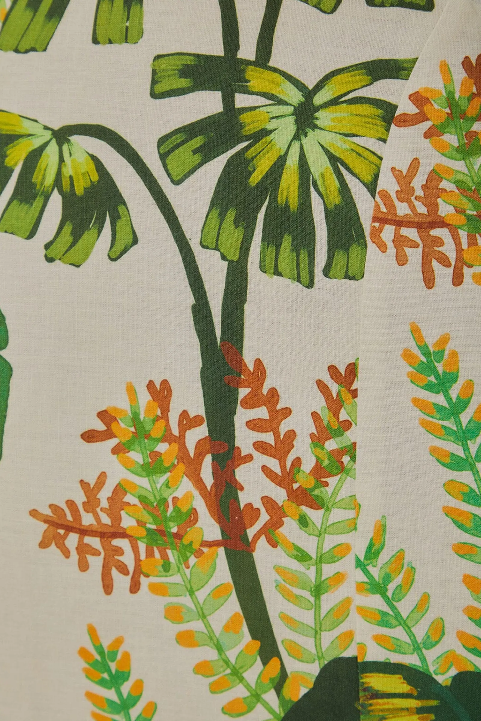 TROPICAL FOREST OFF-WHITE FRINGED MIDI DRESS