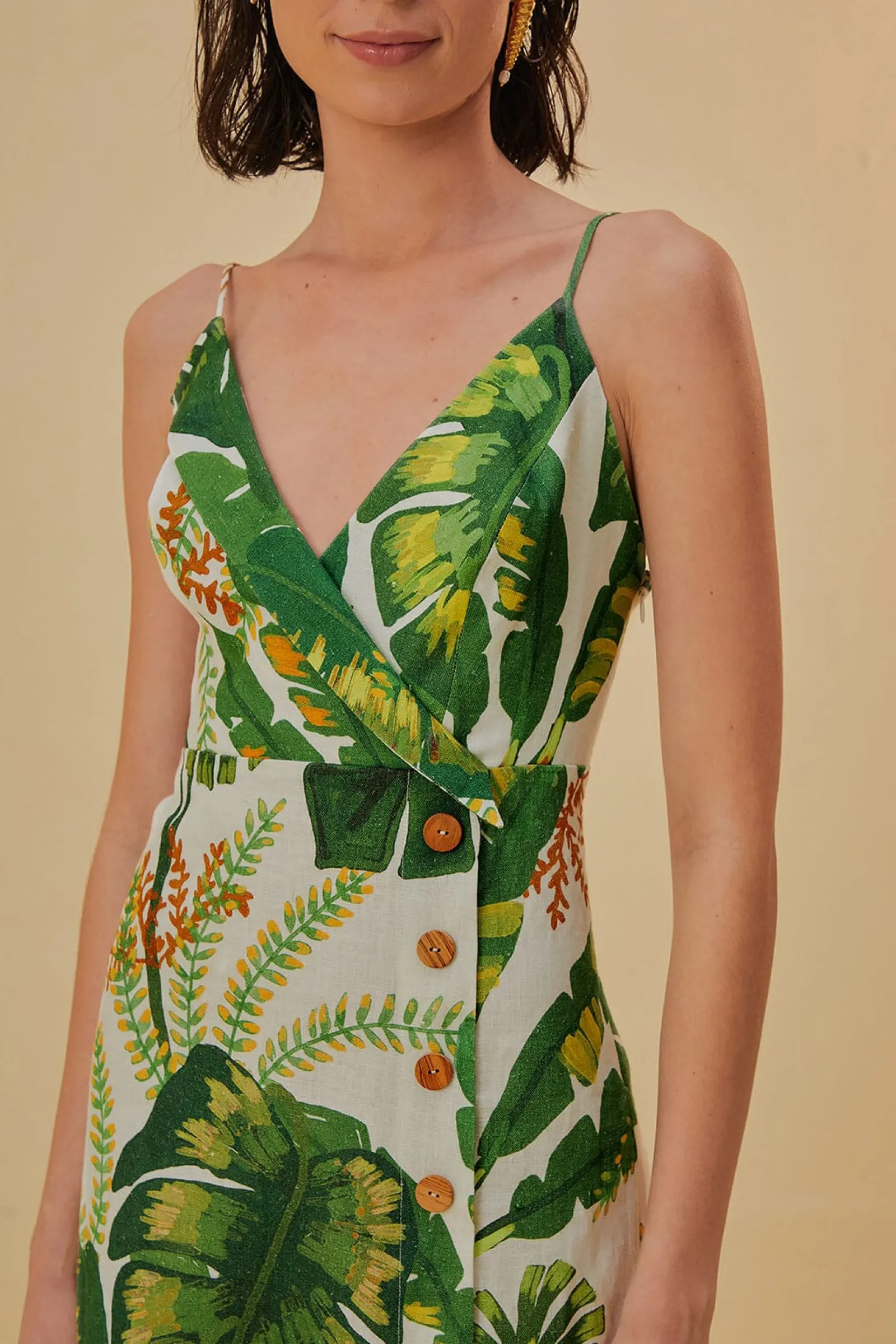 TROPICAL FOREST OFF-WHITE MINI DRESS