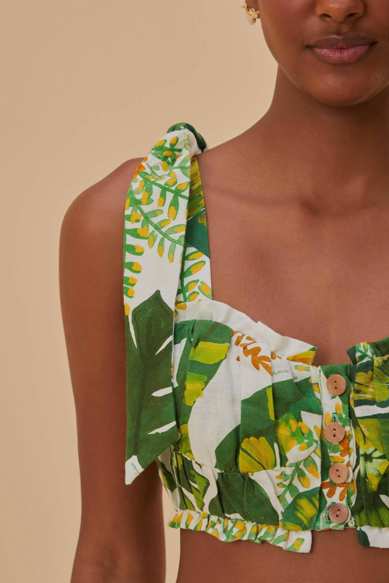 TROPICAL FOREST OFF-WHITE KNOT SLEEVELESS CROP TOP