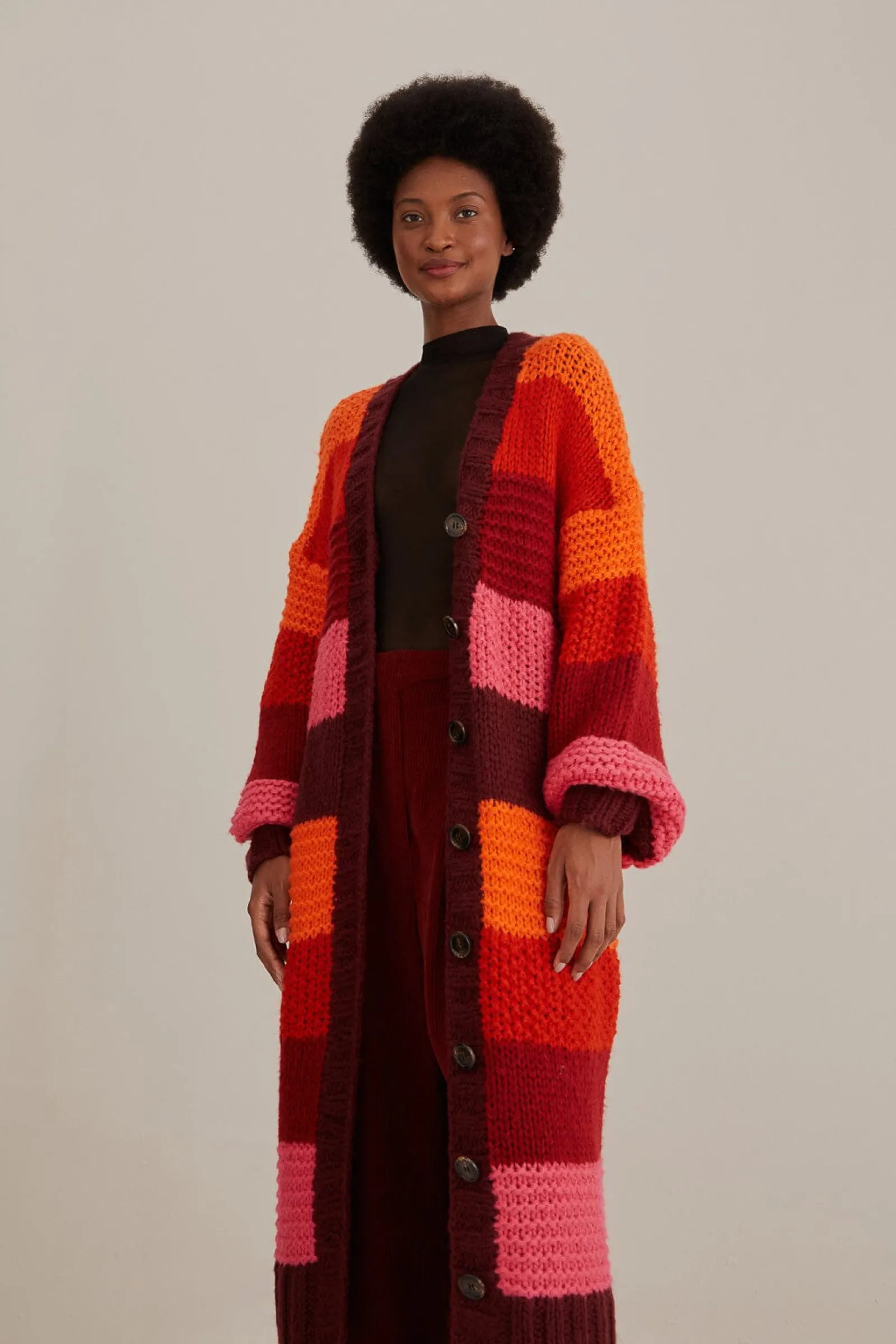 TROPICAL STRIPES MIDI KNIT CARDIGAN