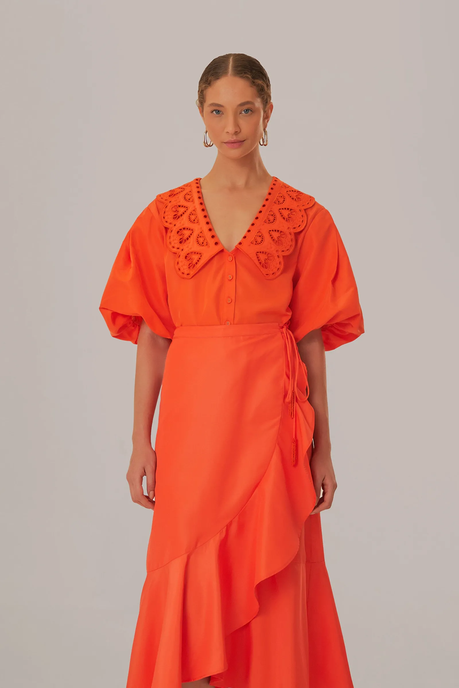 VIVID ORANGE MIDI SKIRT