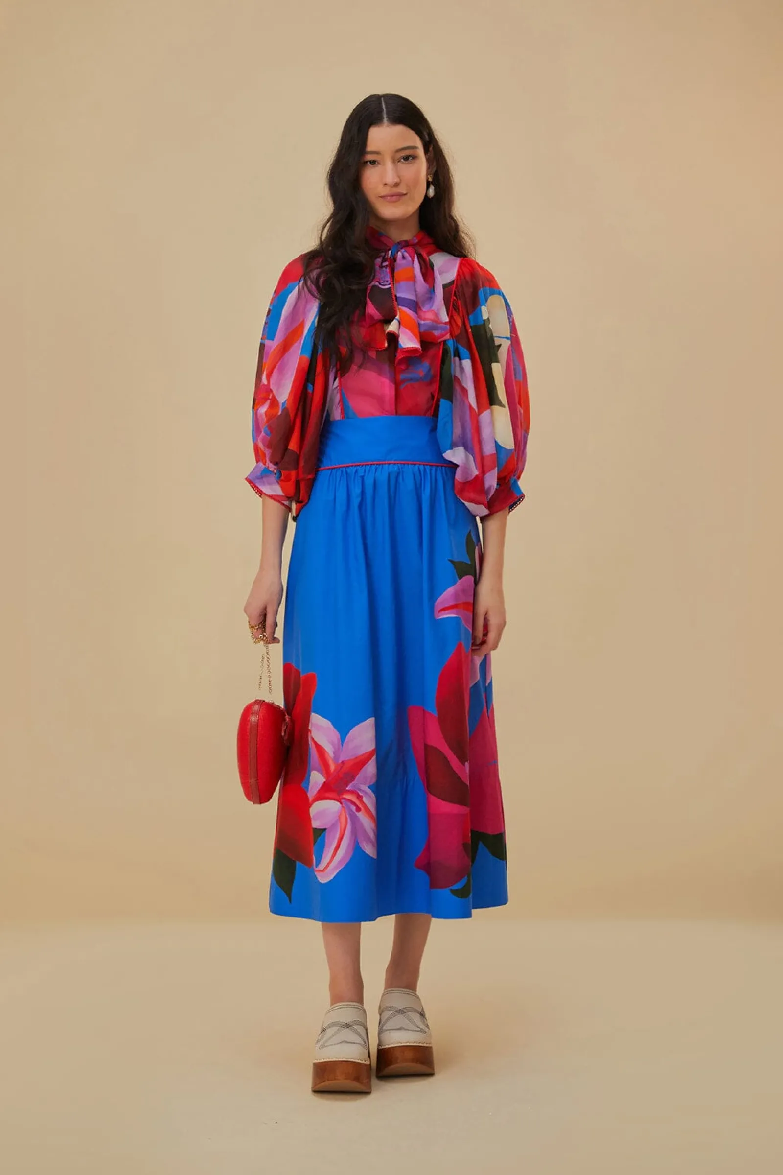  WATERCOLOR FLORAL BLUE MIDI SKIRT