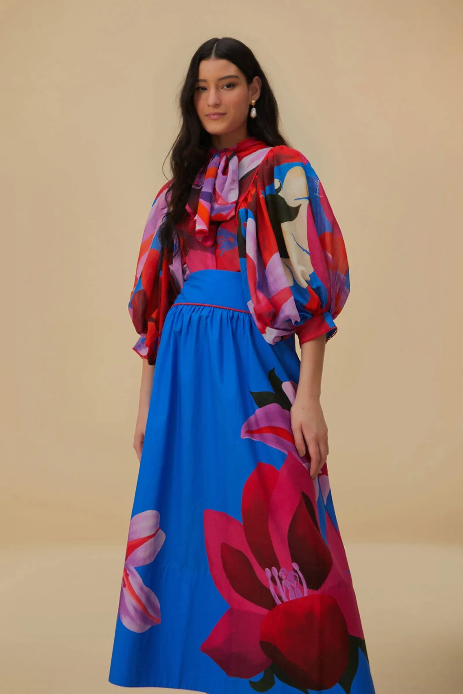  WATERCOLOR FLORAL BLUE MIDI SKIRT