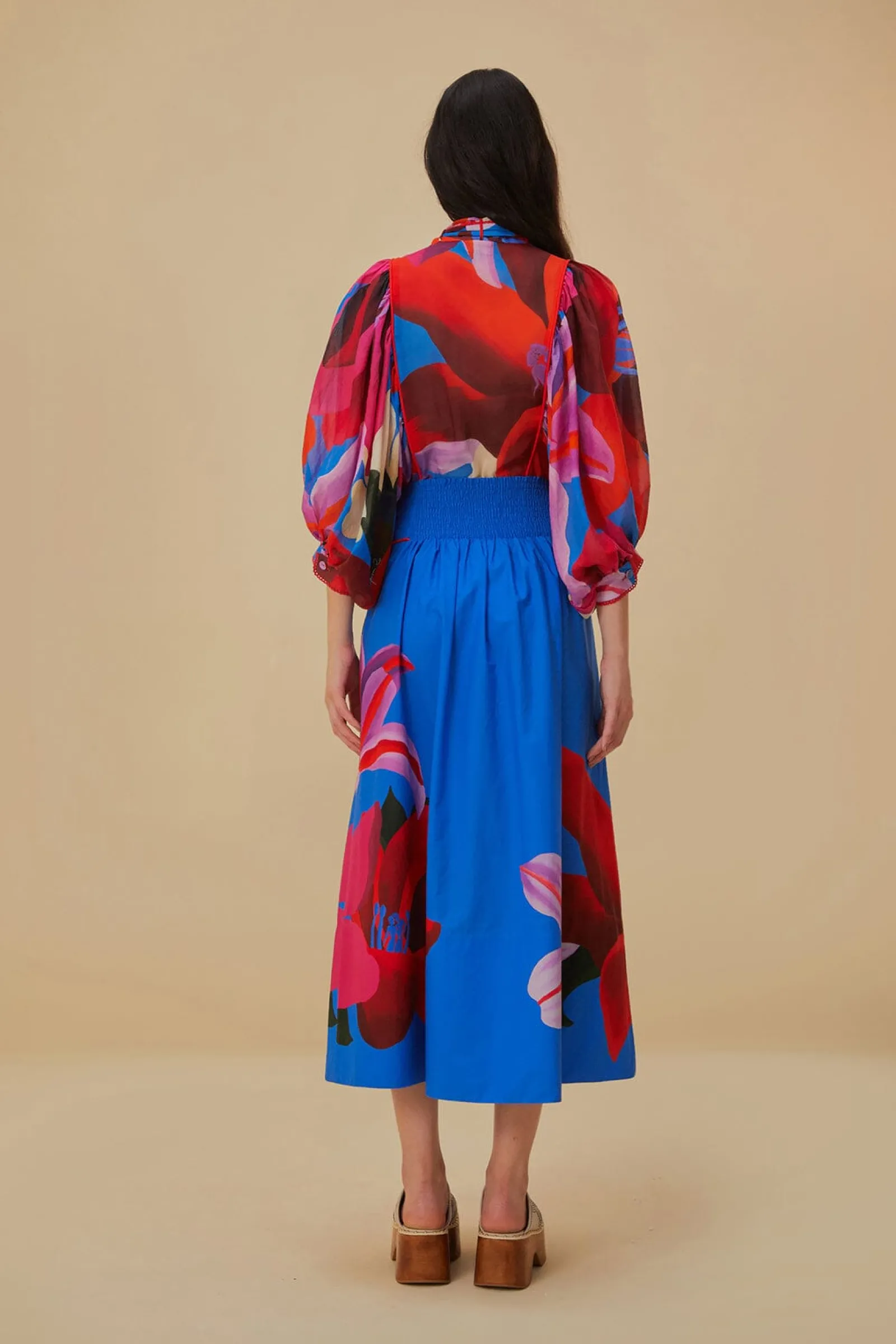  WATERCOLOR FLORAL BLUE MIDI SKIRT