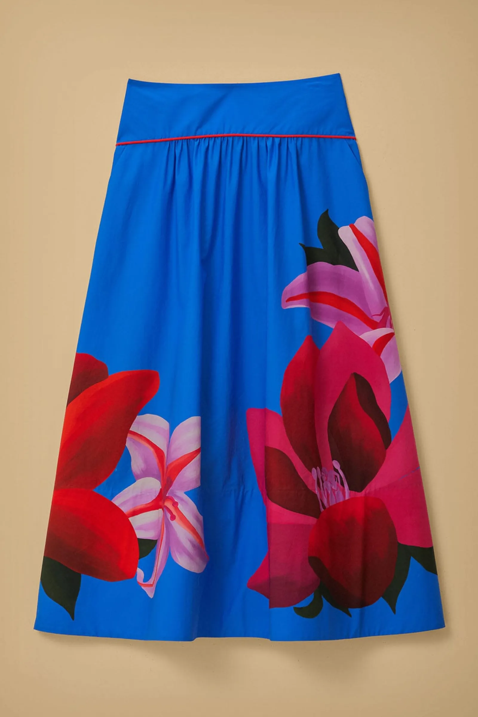  WATERCOLOR FLORAL BLUE MIDI SKIRT