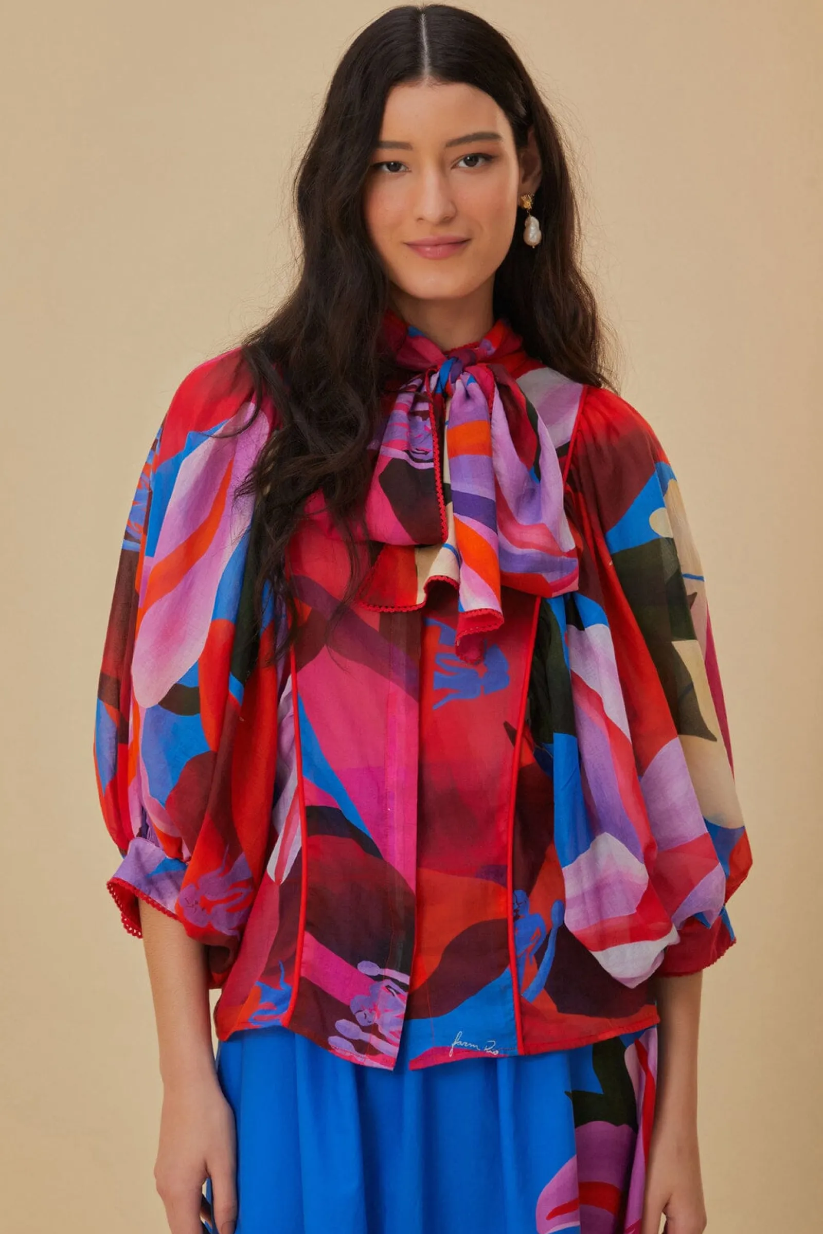  WATERCOLOR FLORAL BLUE LONG SLEEVE BLOUSE