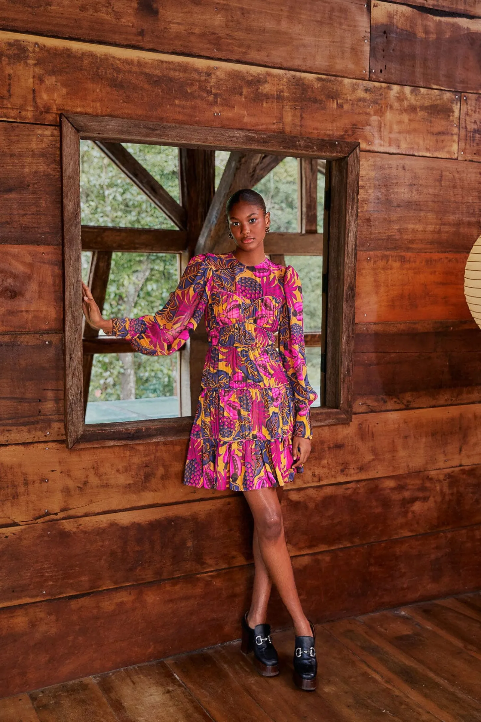 YELLOW FRUIT DREAM LONG SLEEVE MINI DRESS