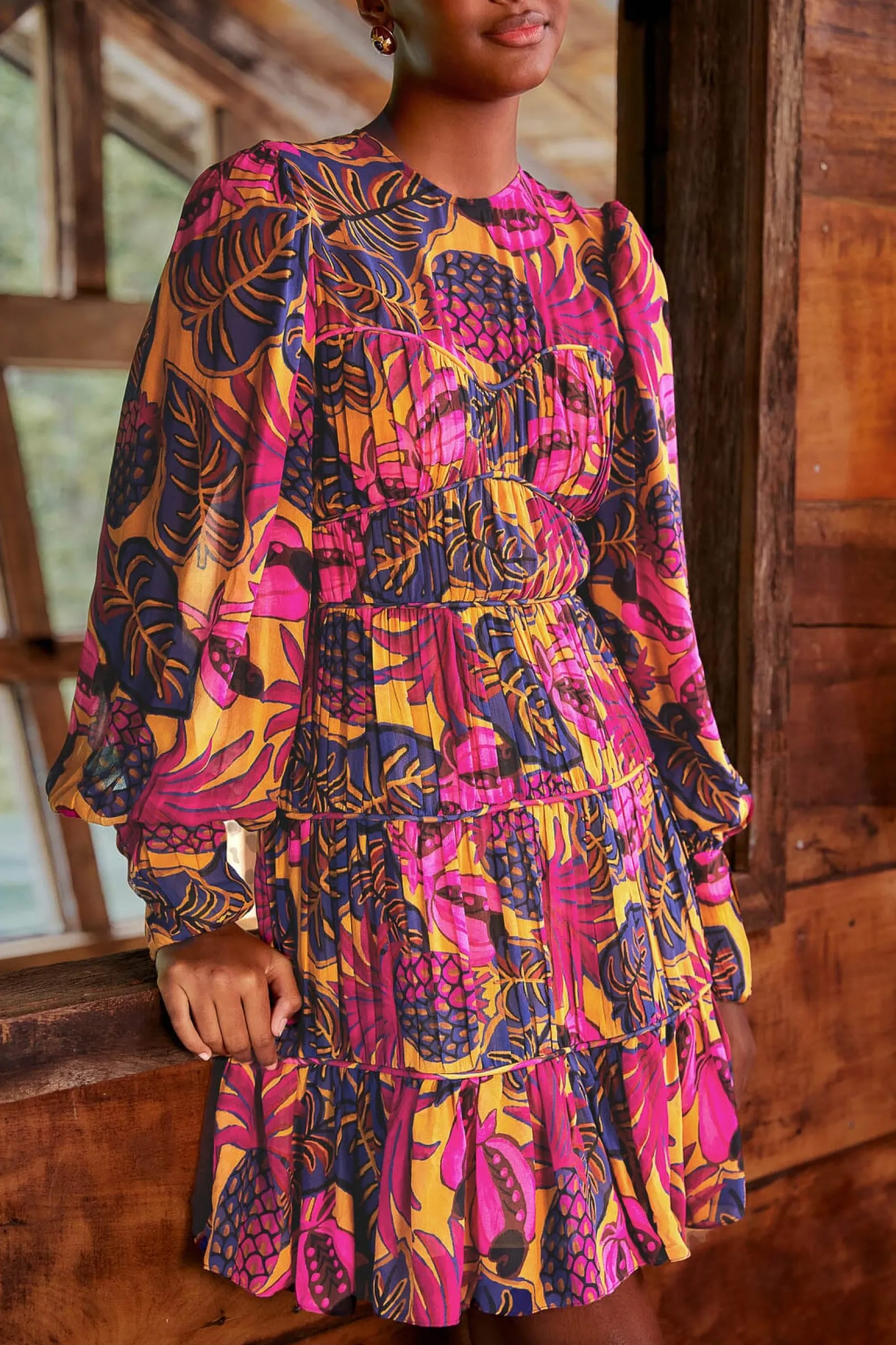 YELLOW FRUIT DREAM LONG SLEEVE MINI DRESS