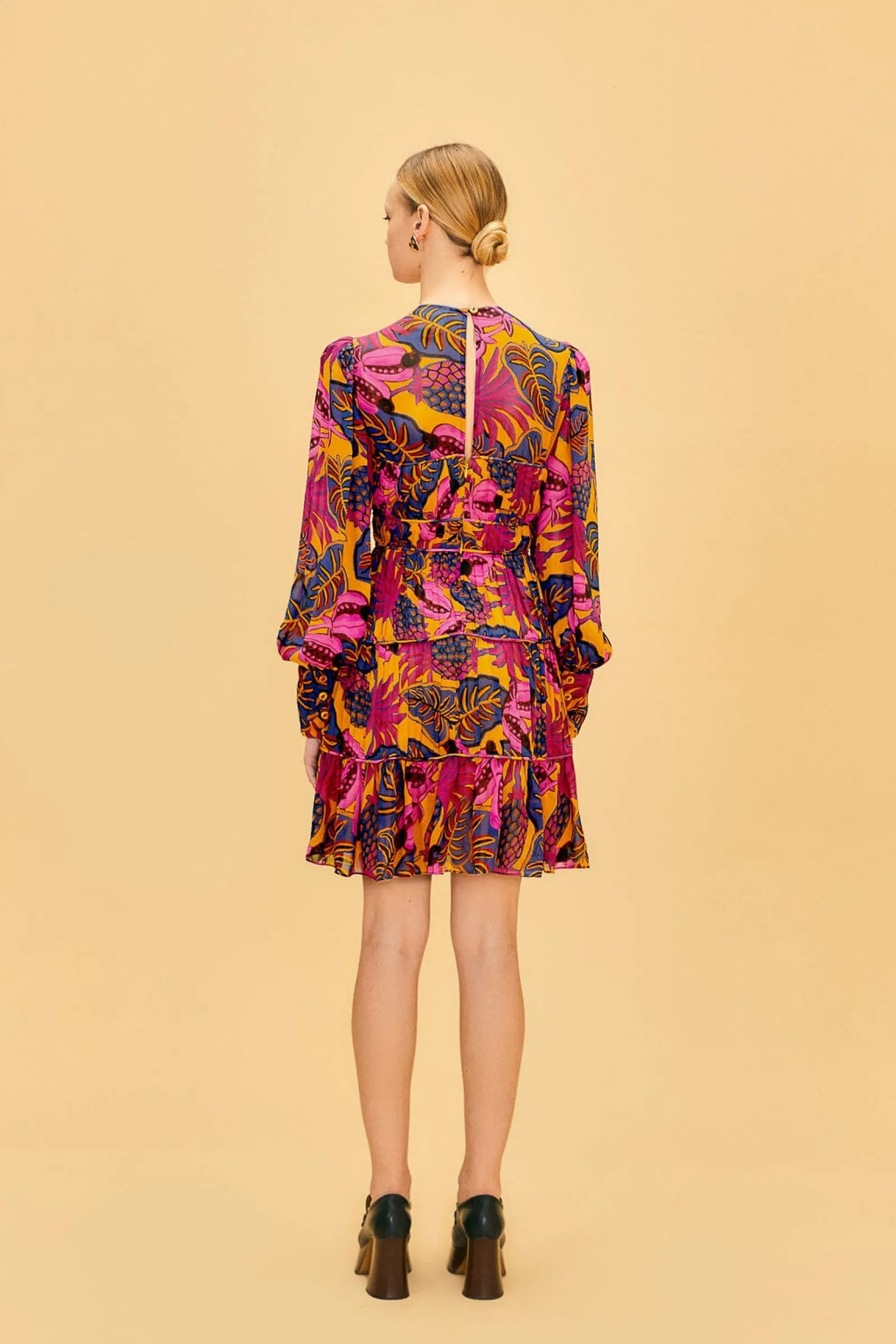 YELLOW FRUIT DREAM LONG SLEEVE MINI DRESS