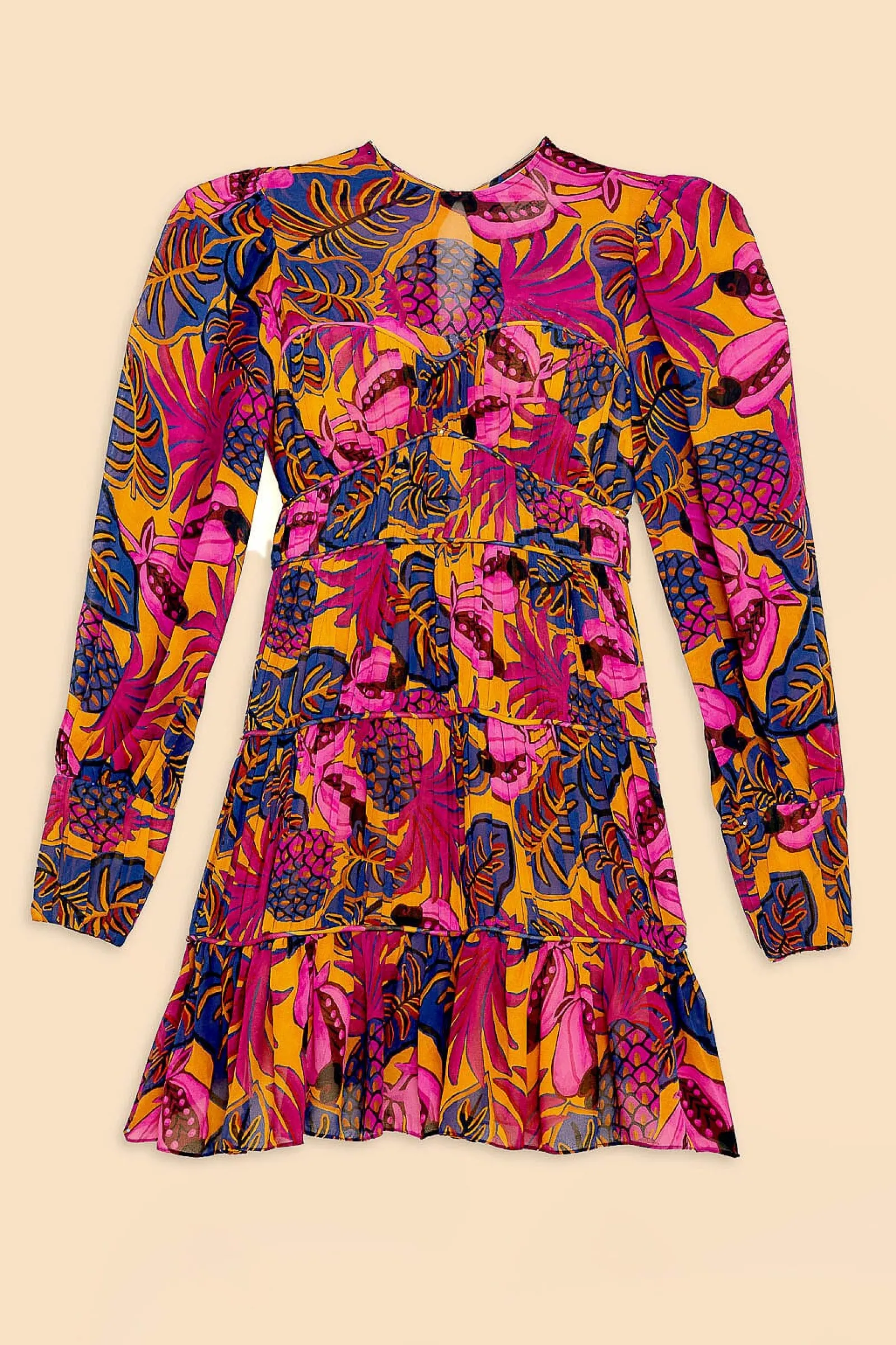 YELLOW FRUIT DREAM LONG SLEEVE MINI DRESS