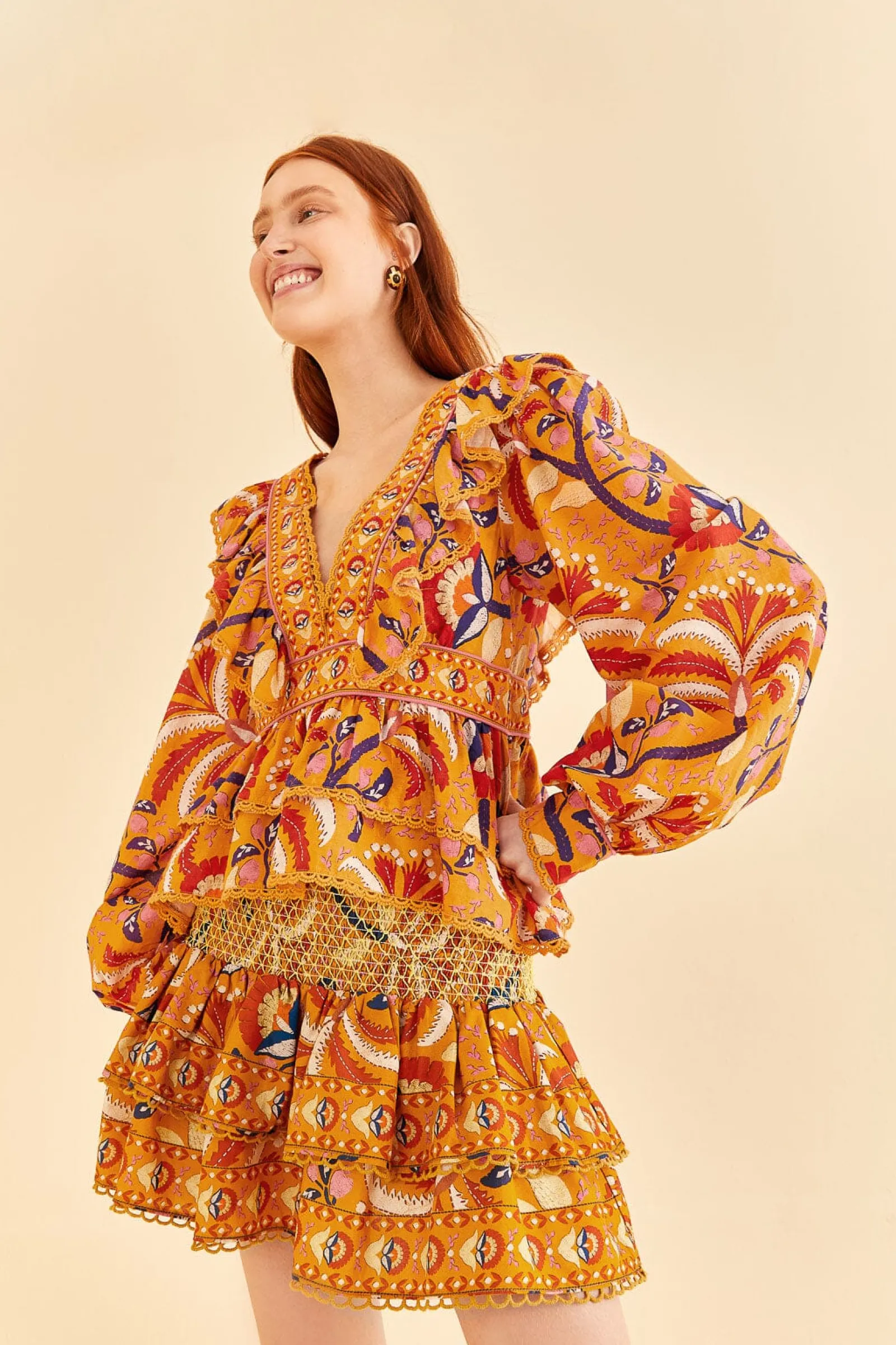 YELLOW PALMS PARTY SMOCKED MINI SKIRT