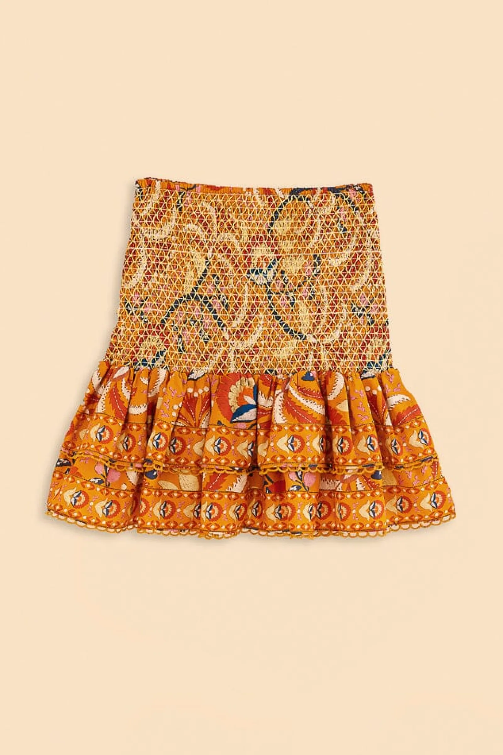 YELLOW PALMS PARTY SMOCKED MINI SKIRT